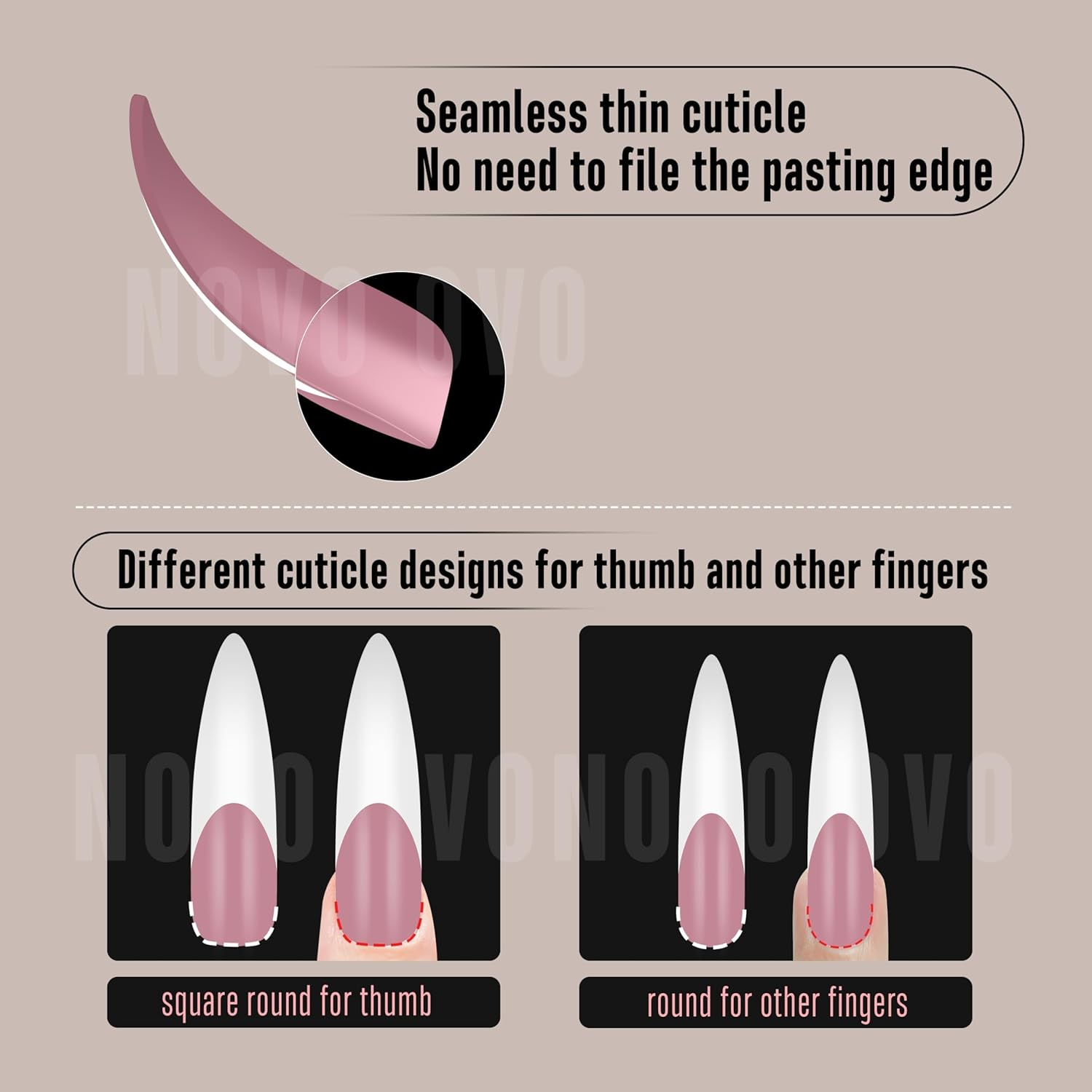 NOVO OVO Halloween XXL Curved Stiletto Almond French Tip Nail Tips, Soft Gel Extra Thick Long Acrylic Hawk Curve Fake Extension, Need Builder Gel & Top Coat, Full Cover Press on DIY 12 Sizes 240 Pcs - Short Duck Nails With Moon Curve_Eu image number 5