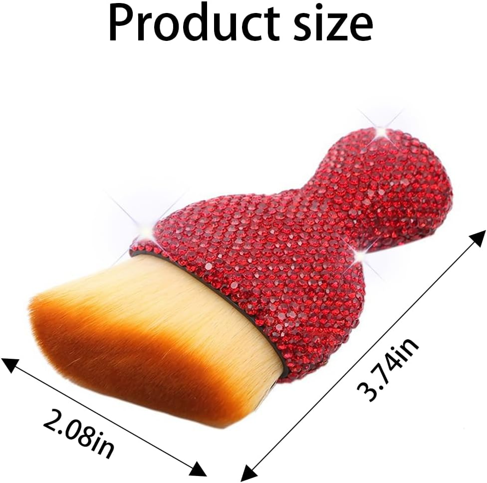 Zipelo Auto Interior Dust Brush, Car Detailing Cleaning Brush with Diamond, Bling Handle Soft Bristles Dusting Tool, Scratch Free Dirt Clean Brushes for Vehicle Dashboard, Air Conditioner Vent (Red) - Black image number 4