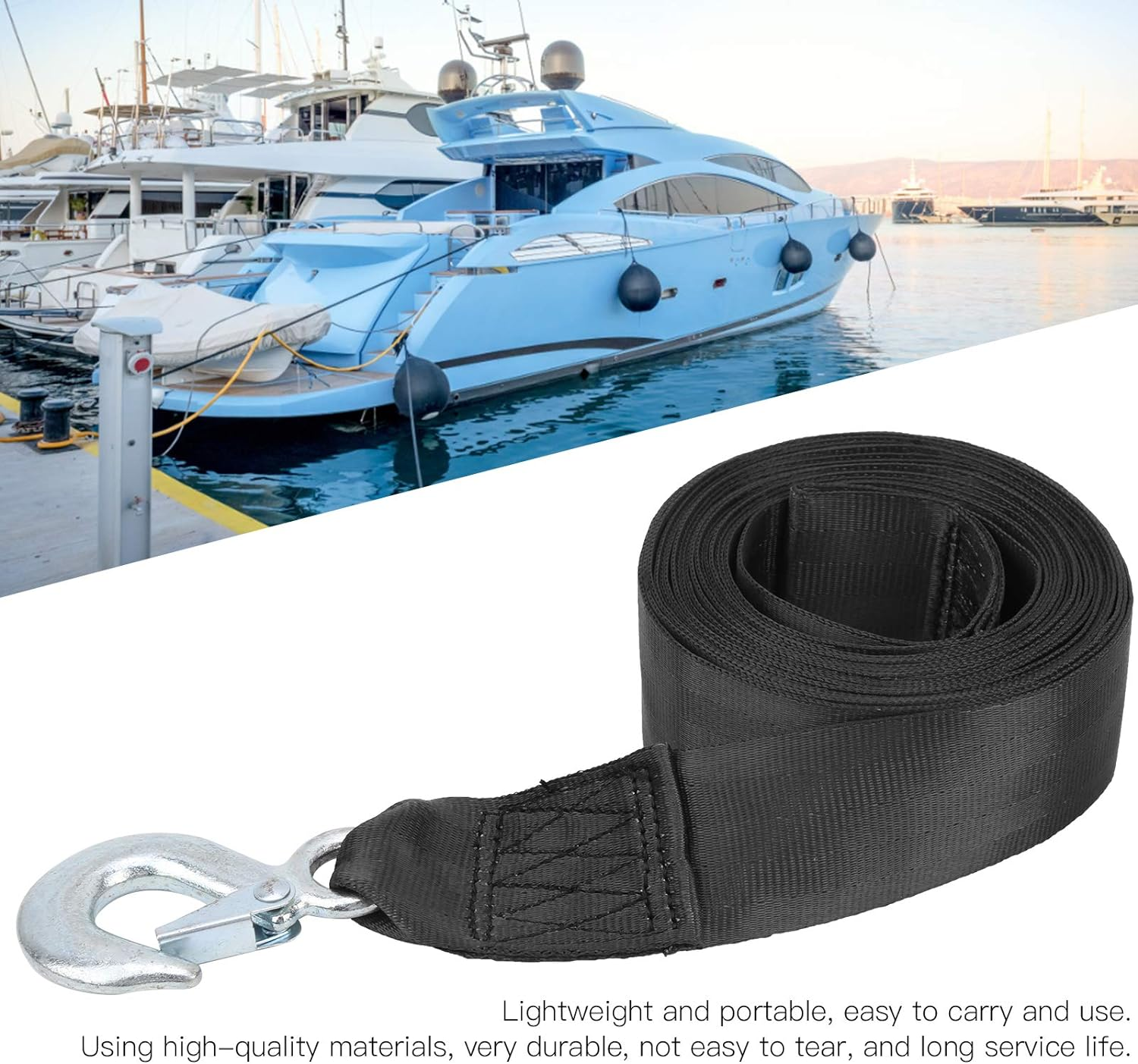 Heavy Duty 6M Marine Winch Strap, Boat Winch Strap with Hook, Professional Polyester Trailer for Boats image number 1