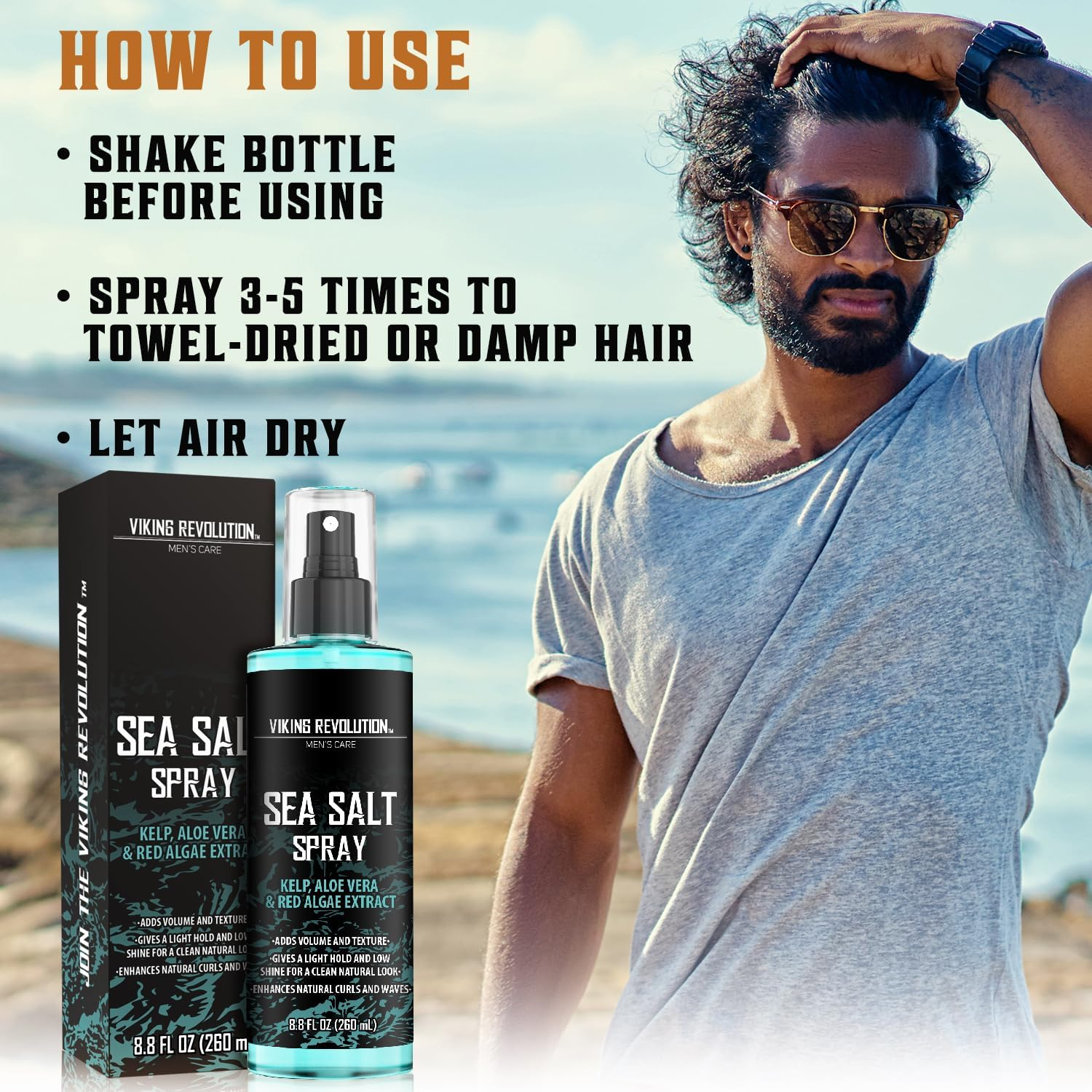 Viking Revolution - Sea Salt Spray Hair Men - 240Ml - Hair Texturizing Spray with Kelp, Aloe Vera & Red Algae Extract - Surf Spray to Add Volume & Texture - Beach Hair Spray - Gifts for Men image number 5
