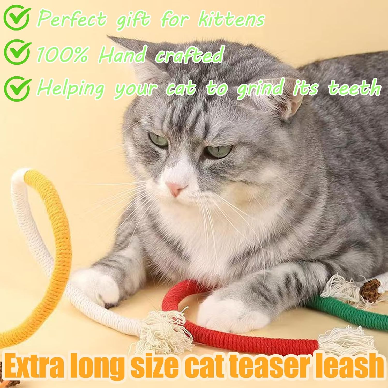 YNR 4 Pieces 70Cm Rope Toys Catnip Cat Chew Toys Teething Rope Chew Teeth Cleaning Stress Relief image number 5