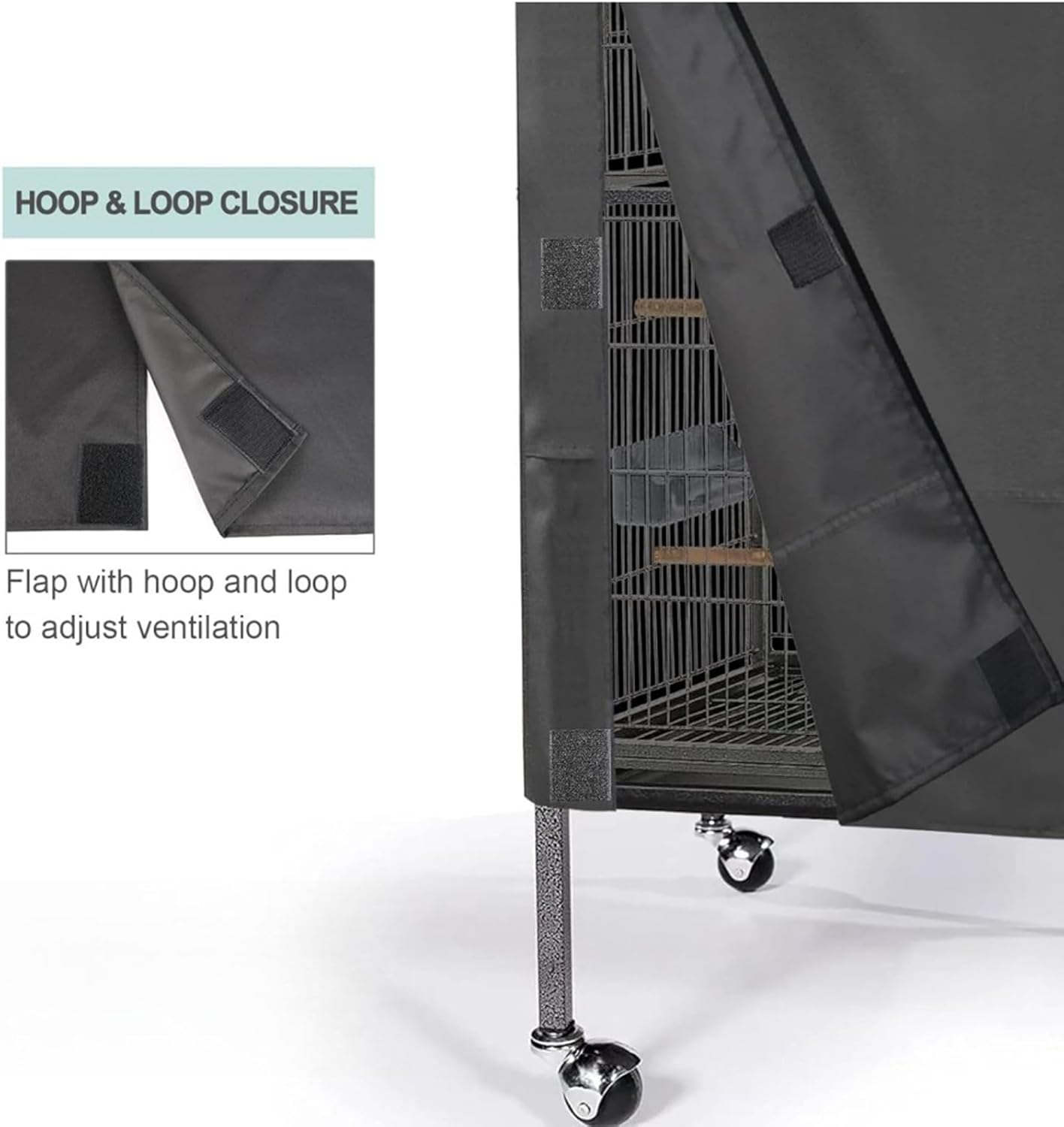 Good Night Bird Cage Cover, Large Parrot Cage Blackout Cover with Hoopss and Loops, Adjustable Sun Protection Breathable Waterproof Oxford Cloth Pet Cages Covers, Washable for Outdoor Indoor image number 6