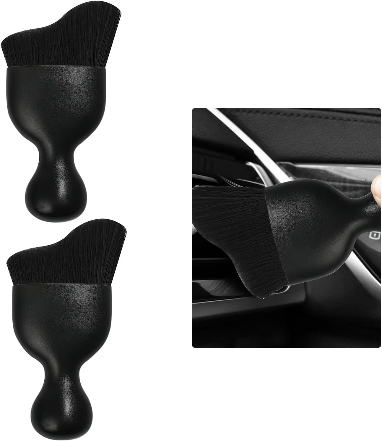 Car Detailing Brush, Curved Soft Bristles Auto Removal Dust Collectors, Universal Vehicle Dashboard, Air Conditioner Vents, Interior Cleaning Tool Accessories (2PCS) (Black) image number 1