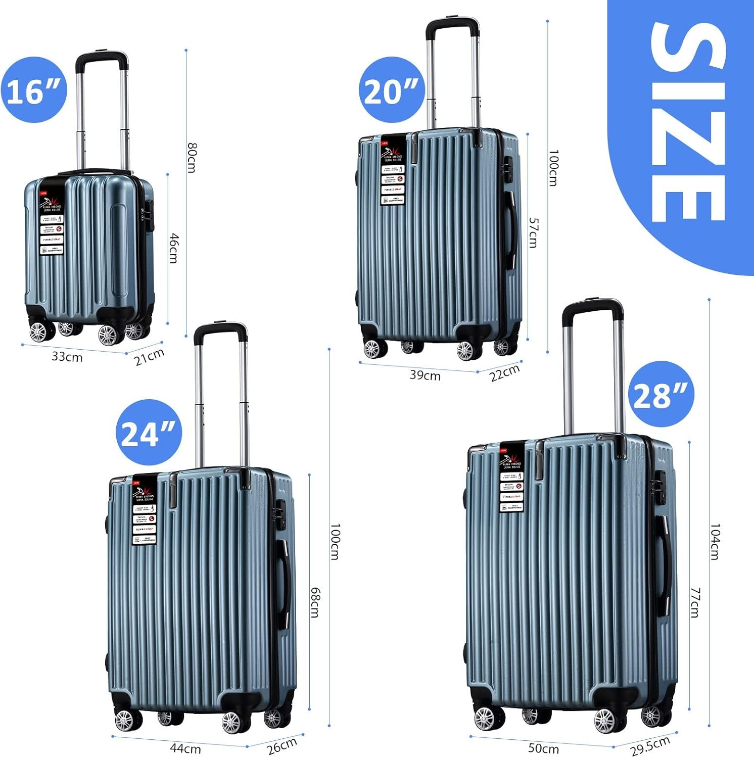 4Pcs Luggage Set Carry on Suitcase Traveller Bag Hard Shell Front Hook Lightweight Ice Blue image number 1