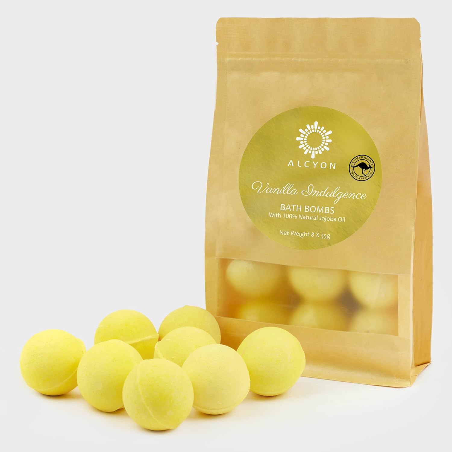 Alcyon Bath Bomb Melts - Relax & Unwind with 8 Essential 100% Jojoba Oils - Aromatherapy Scented Bath Bomb Melts for a Spa-Like Experience - Ideal Choice for Women & All Occasions (Color Vanilla)