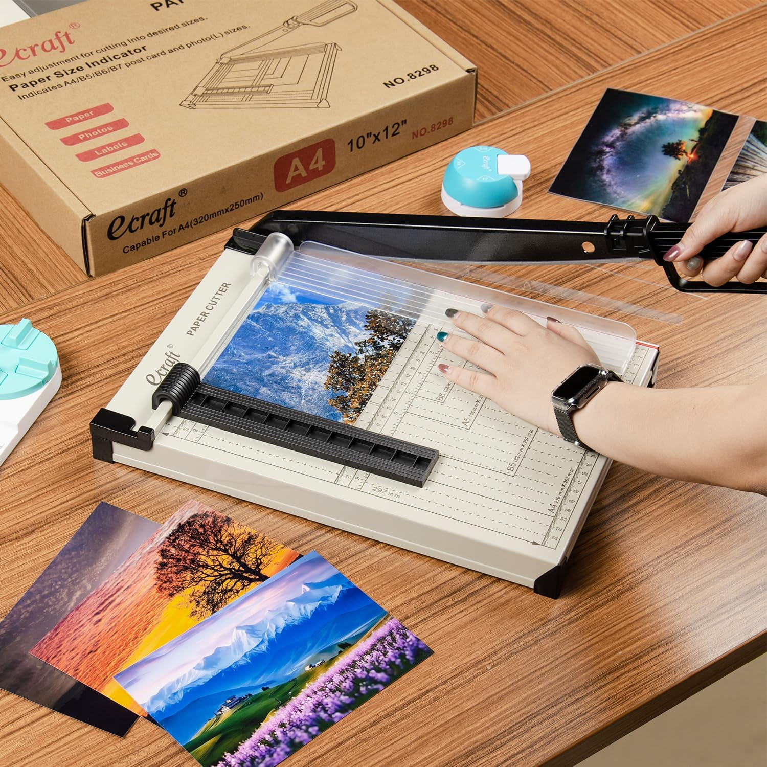 Ecraft 12" Guillotine Paper Cutter：Paper Trimmer Accurate Cutting with Safety Guard,15 Sheets Capacity,Magnetic Guide,Heavy Duty Metal Base, Perfect for Cardstock,Cardboard,Vinyl,Crafts & Photos image number 4