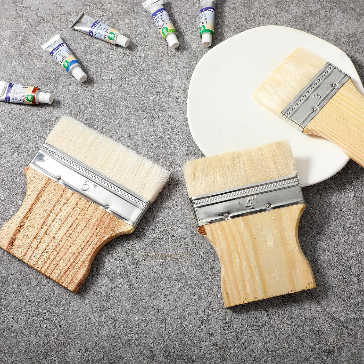 Thinp 3 Pcs Flat Paddle Paint Brush Set,Wide Paint Brush Large Paint Brush 3/4/5 Inch Paint Brush with Poplar Handle Art Paint Brush Wool Paint Brushes Flat Paint Brush for Oil and Acrylic Paints