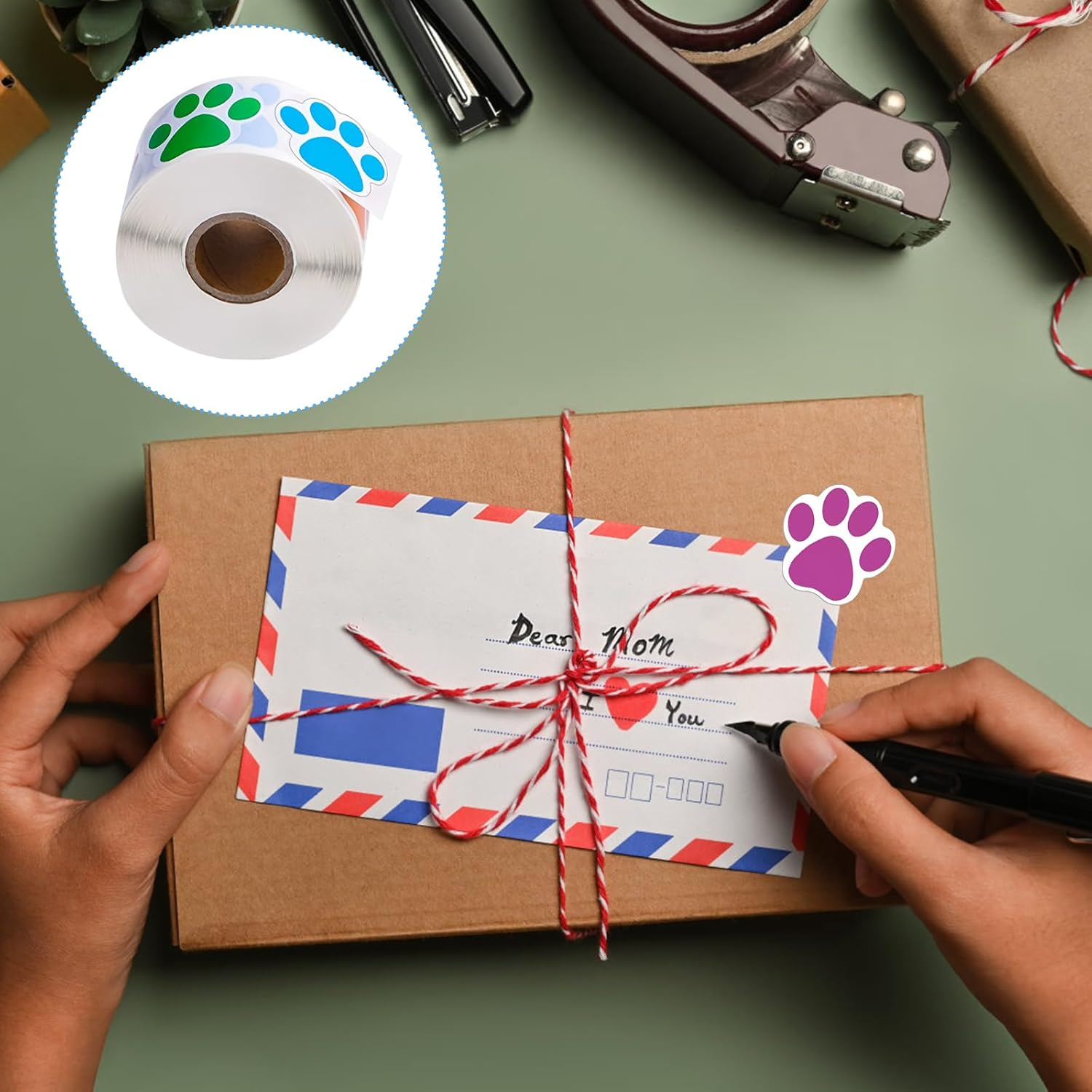 Dog Paw Print Stickers, Roll/1000Pcs Colorful Dog Paw Label Stickers, Bear Paw Animal Paw Print Stickers for Scrapbook Wall Decal Decoration image number 5