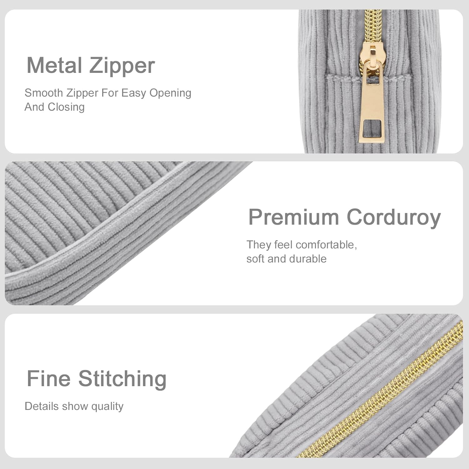 Long Keeper Small Cosmetic Bag for Women Mini Make up Bag for Handbag Solid Colour Cord Makeup Bag with Compartments Travel Makeup Bag for Women, Pure Grey, Portable Cosmetic Bag image number 4