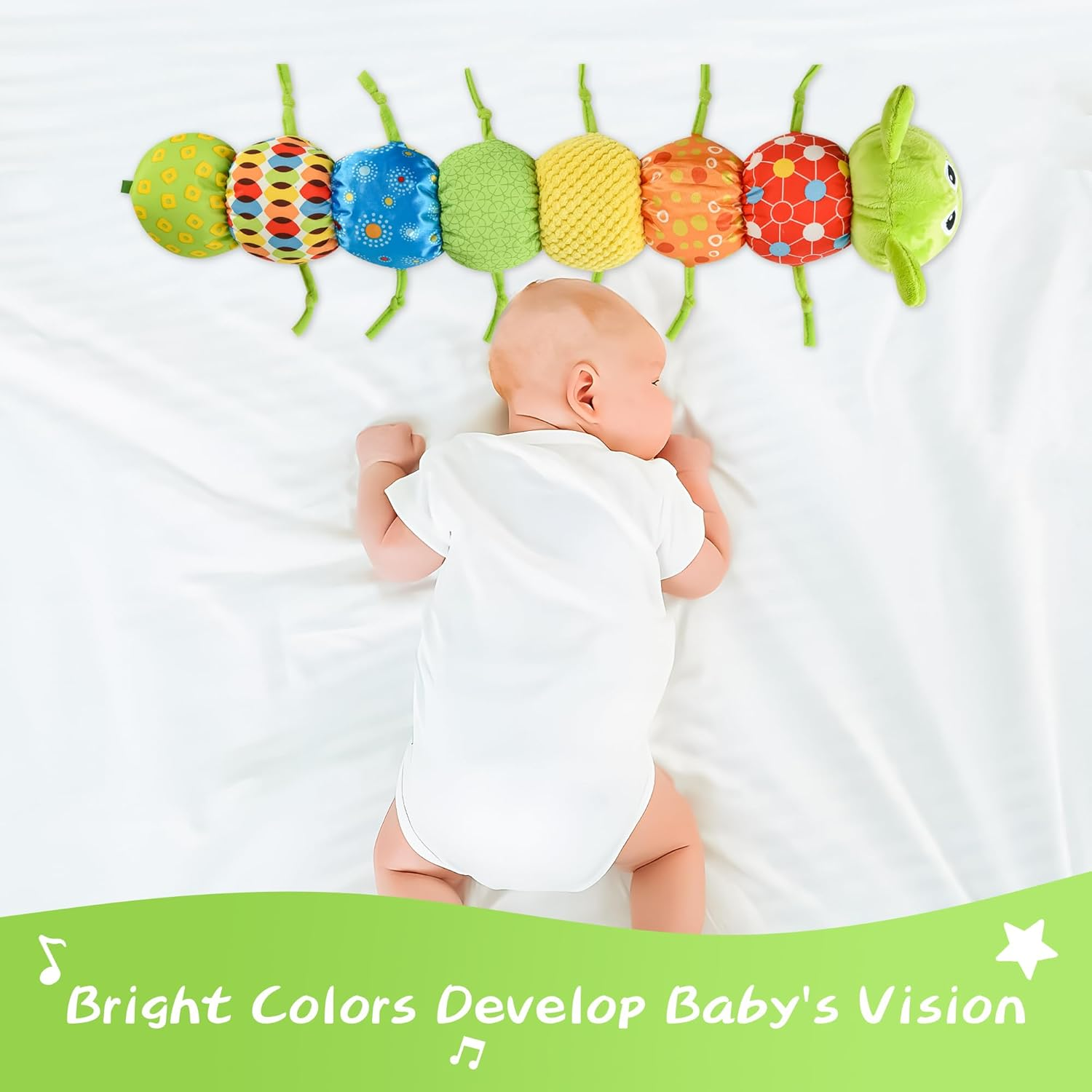 Baby Sensory Toy Stuffed Animal Activity Soft Toys with Multi-Sensory Crinkle, Rattle and Textures, Infant Toy for Tummy Time Newborn 0-3-6-12 Months Boys Girls, Caterpillar image number 6