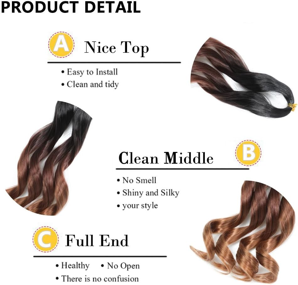 FALEMEI French Curl Braiding Hair 12 Inch 8 Packs Curly Braiding Pre Stretched Curls Braiding Extension French Curl Crochet Braids Spiral Braiding Hair Extensions (1B/33/30#, 12 Inch (Pack of 8)) image number 6