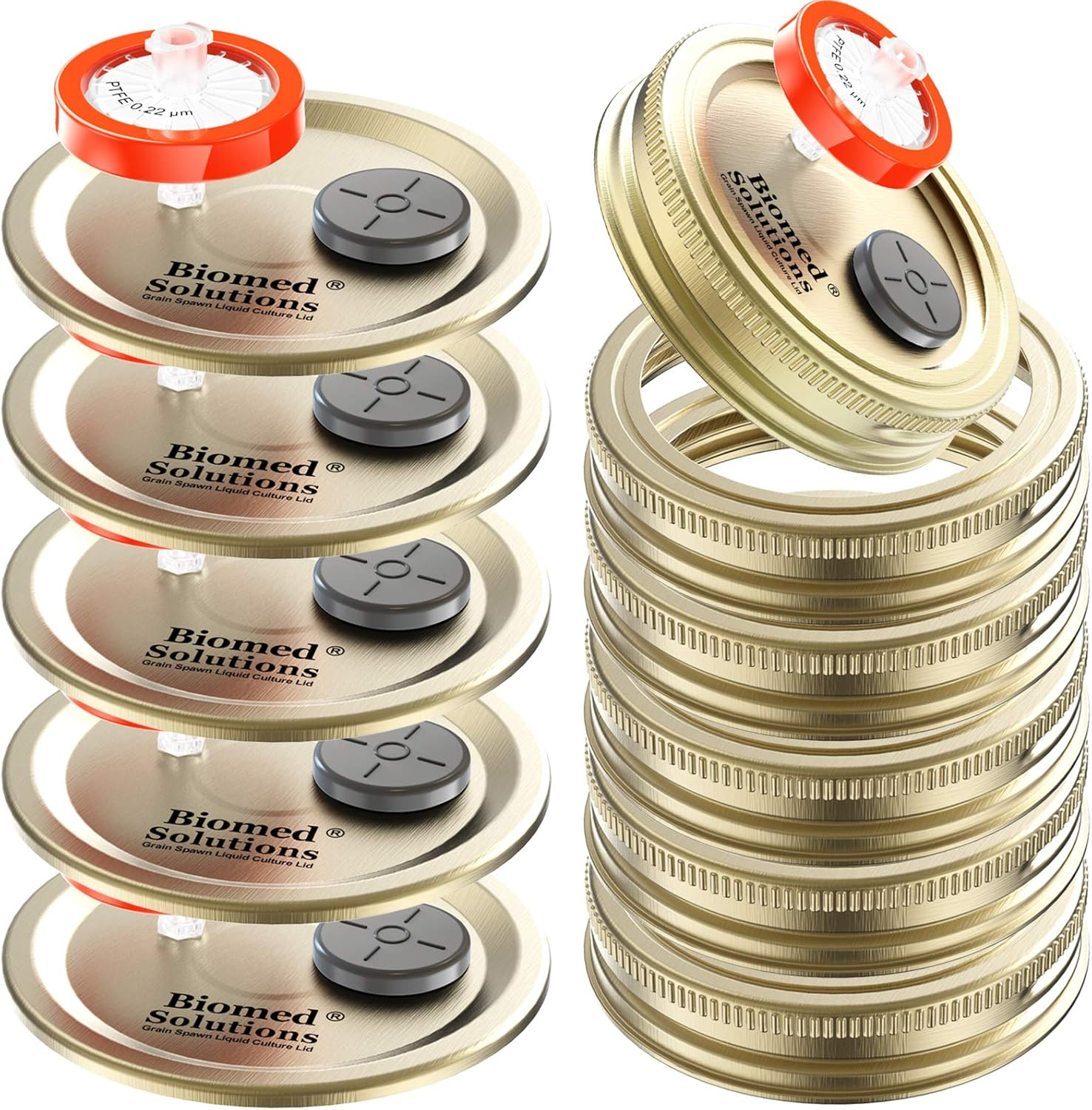 6Pcs Regular Mouth Liquid Culture Lid,Grain Spawn Cultivation Mason Jar Lid with 0.22Um PTFE Syringe Filter & 20Mm Self Healing Injection Ports for Mushroom Growing Mycology(Yellow) image number 3