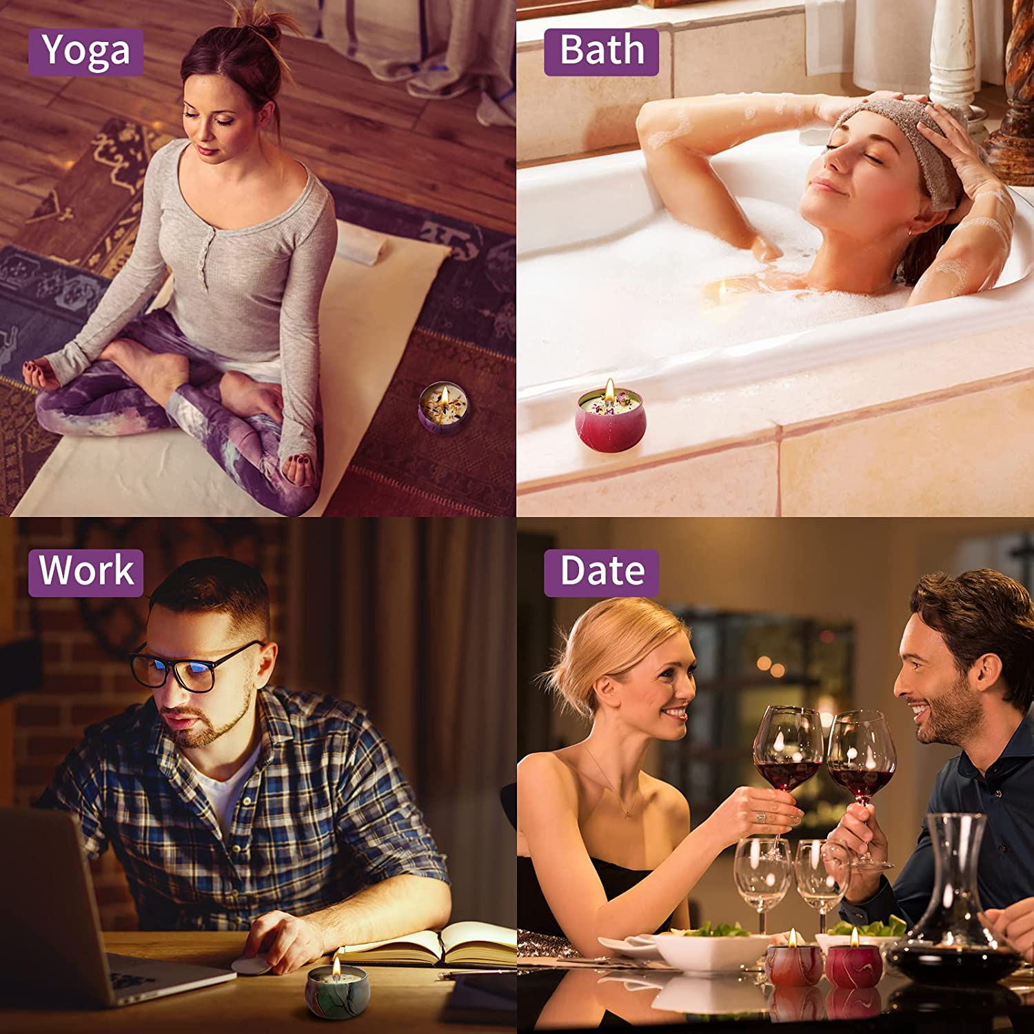 NUFECARG Scented Candles Gifts Set for Women, 120G Soy Wax Portable Travel & Home Tin Jar Candles, Strong Fragrance Aromatherapy Candles with Essential Oils for Bath, Yoga, Pack of 4 image number 2