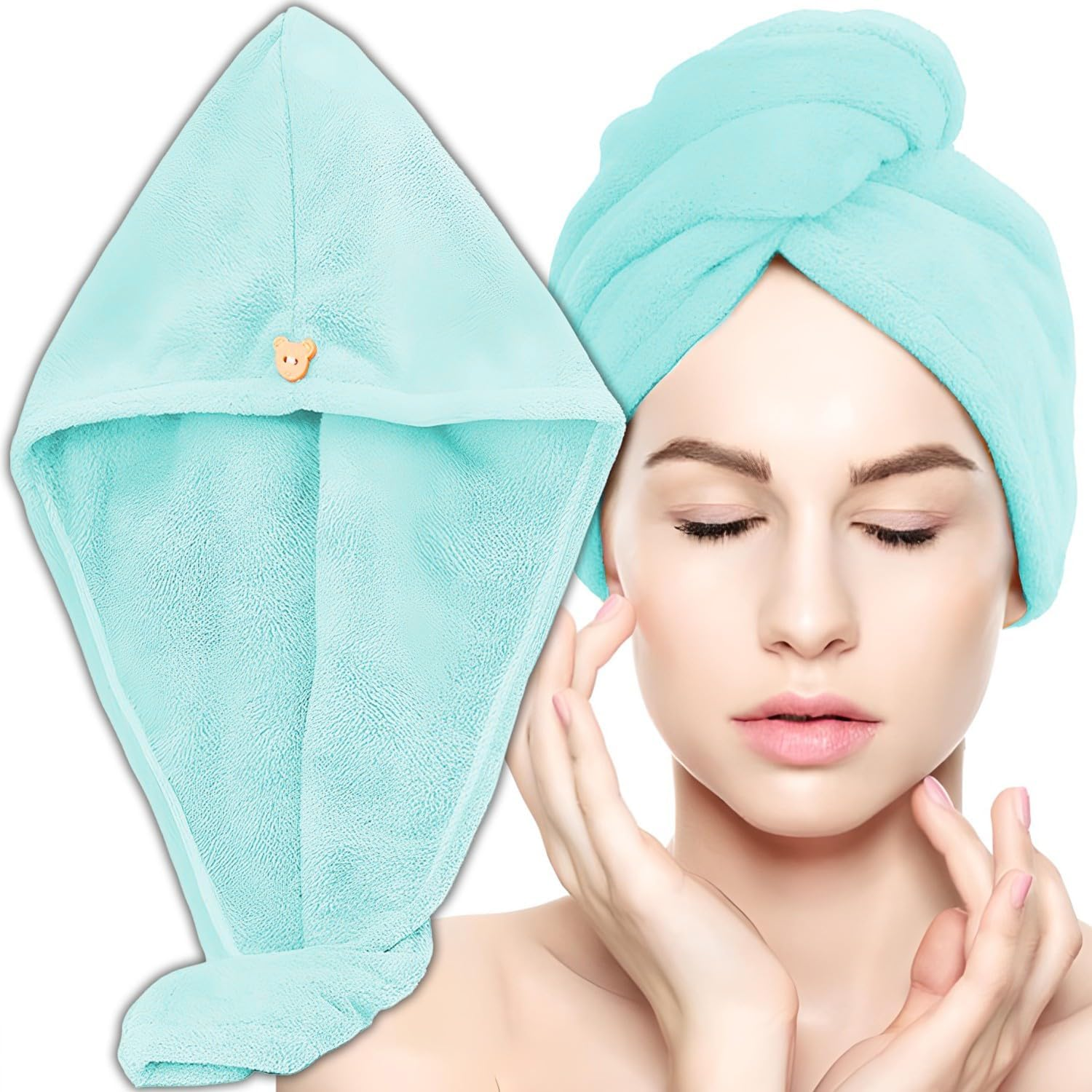 Retoo Hair Turban, Microfibre Towel Hair, Towel Turban, Microfibre Towel for Drying Hair, Head Scarf Towel for Long Hair, Quick-Drying Turban Towel 26 X 65 Cm, Blue image number 3