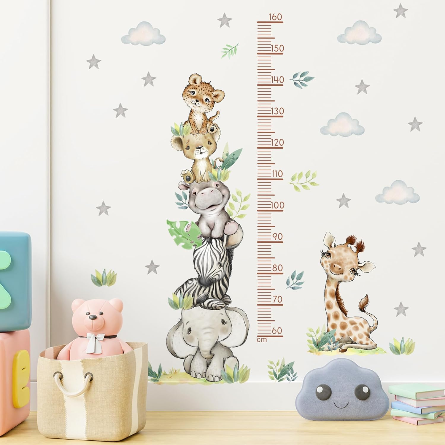 Jungle Animals Height Chart Sticker for Kids Height Measurement Growth Chart Wall Decals Cartoon Animals Giraffe Elephant Height Measurement Ruler Wall Decor for Kids Classroom Decor (Dinosaur)