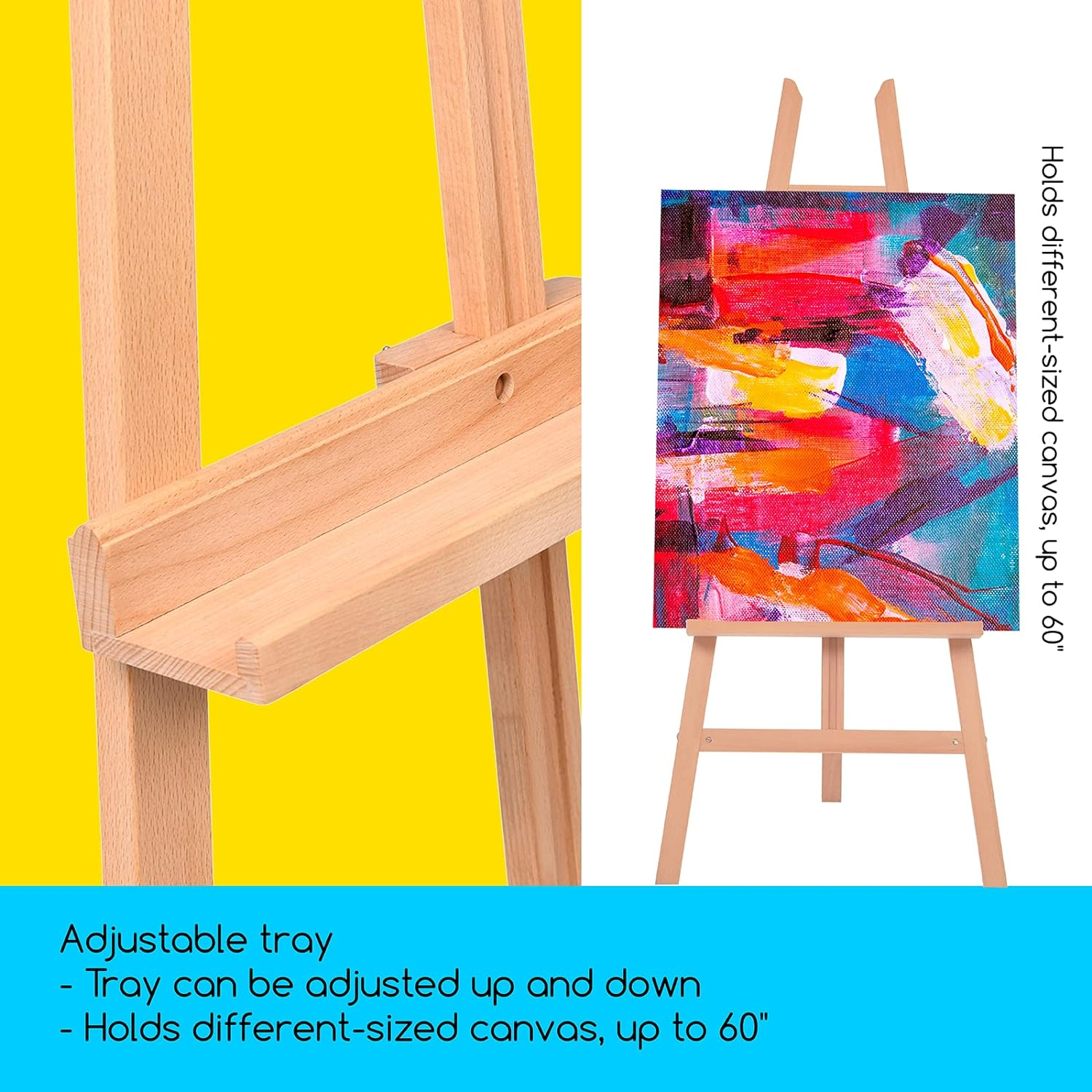 MEEDEN Wooden Easel Stand for Display, Adjustable Art Easel for Painting, Solid Beech Wood Floor Easel for Adults, Heavy Duty Artist Easel for Painting Canvas, Drawing, Signs image number 6