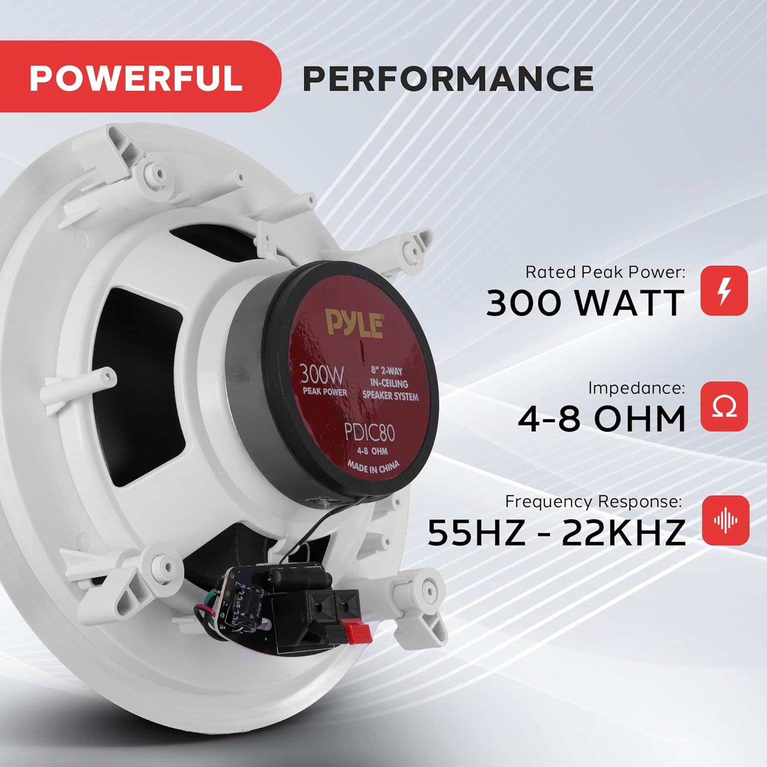 Pyle 8&rdquo; Ceiling Wall Mount-Pair of 2-Way Midbass Woofer Speaker Directable 1&rdquo; Titanium Dome Tweeter Flush Design W/ 55Hz-22Khz Frequency Response & 300 Watts Peak Easy Installation image number 1