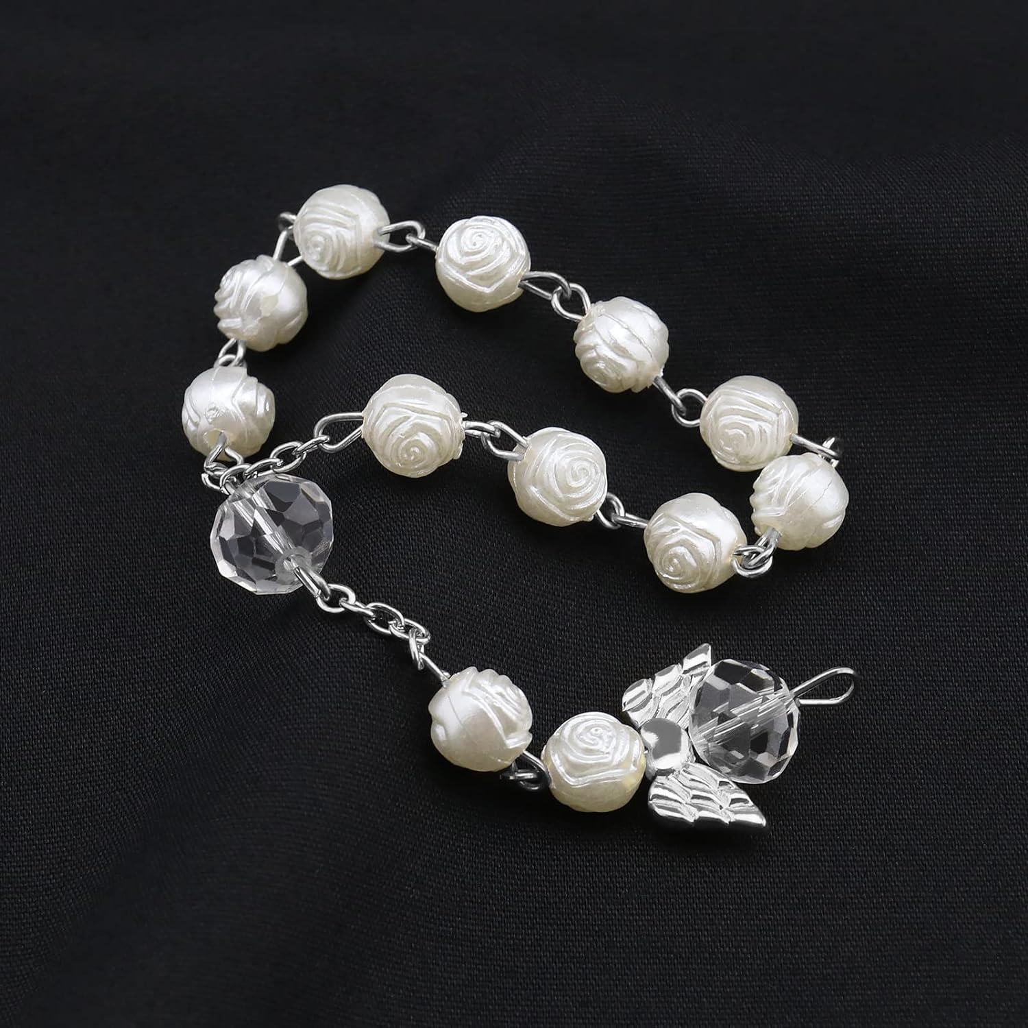 VGOL Rose Lanyard Crystal Car Charms Rhinestones Hanging Ornament Angel Pendants Decorative Accessories Silver image number 6