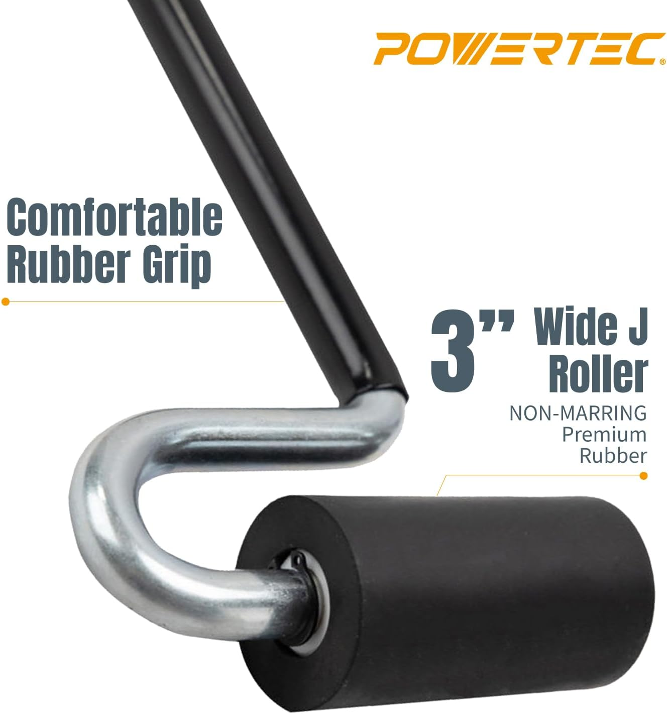 POWERTEC Long Handle J-Roller 12" Diameter 3" Wide Laminate Veneer Rubber Roller for Edge Banding, Wall Cladding, 1 Piece (71010)