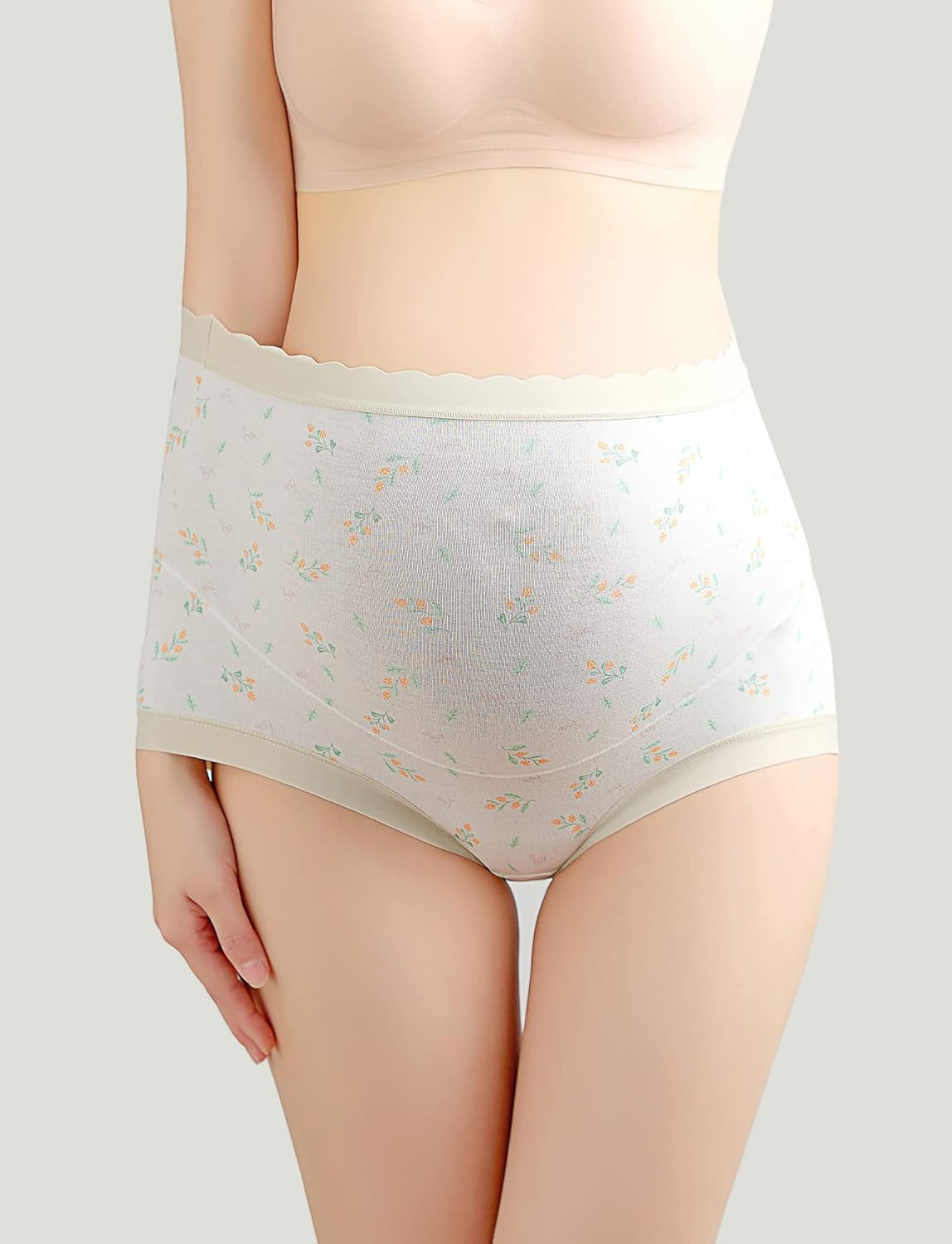 KEOYA Women'S over Bump High Waisted Maternity Underwear Cotton Stretch Pregnancy Panties Full Coverage Soft Briefs 3 Pack image number 4