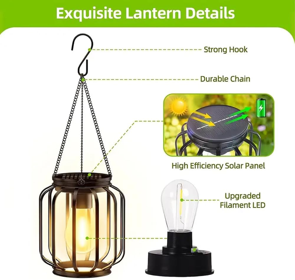 Solar Outdoor Lights Hanging Solar Lantern Metal Solar Lights, Waterproof Garden Lamps Vintage Decoration Landscape Hollow for Garden Yard Patio Pathway Halloween Christmas (4 Pack) image number 4