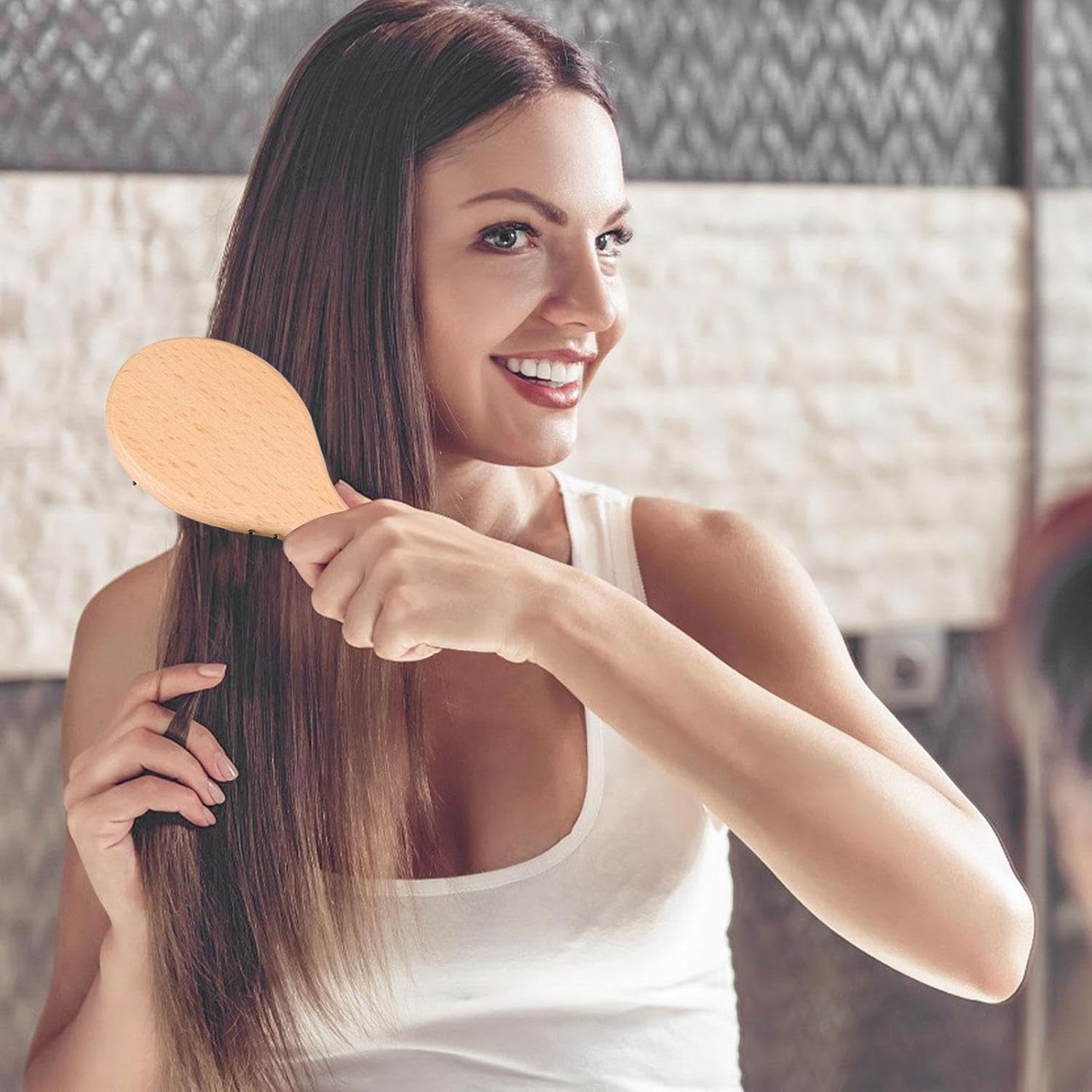 Wiroouia Fine Hair Brush for Women - Flyaway Hair Frizz Reduce Comb Boar Bristle with Massage Brush Wooden Handle | Personal Hairstyle Grooming Accessories for Hotel, Daily, School, Traveling image number 5