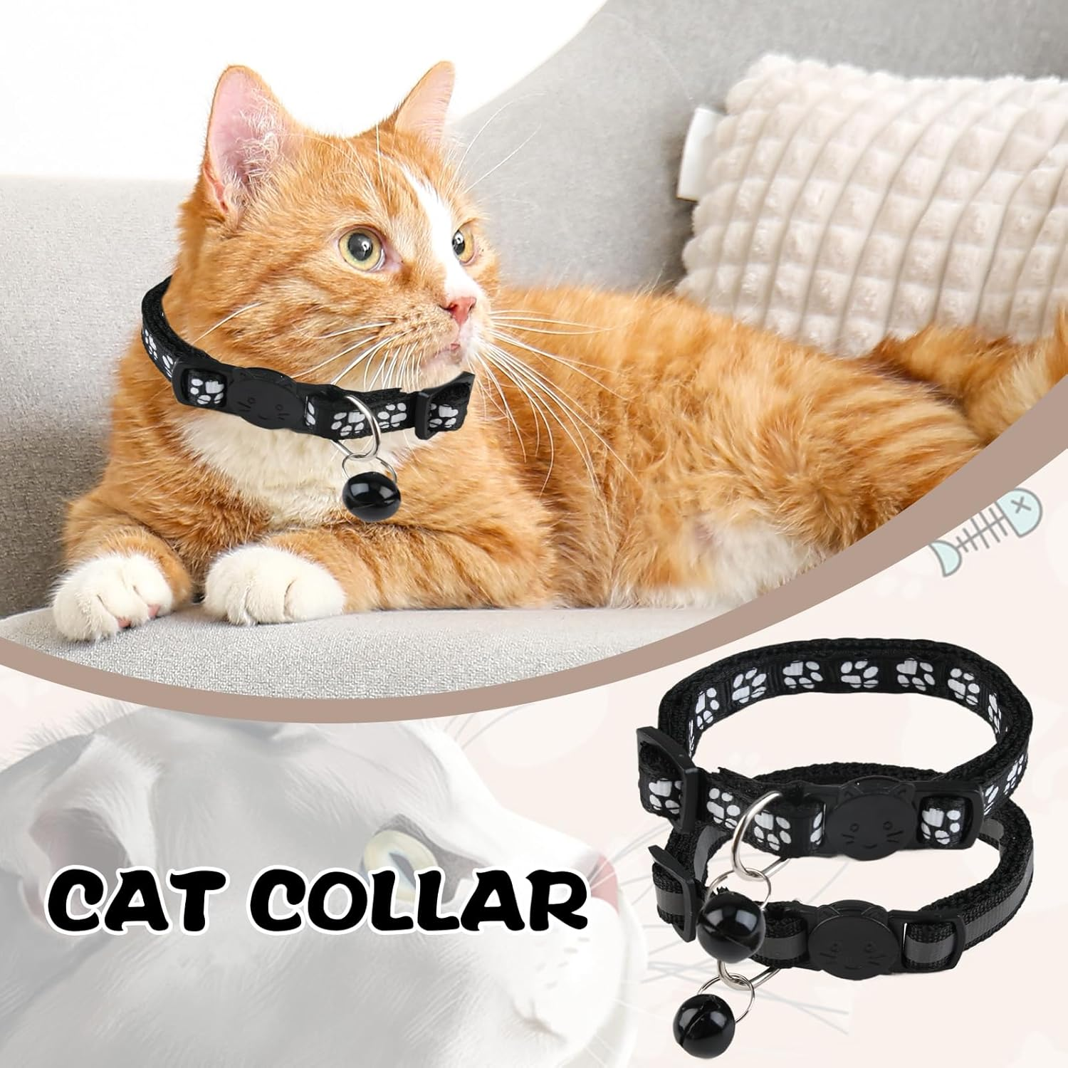 Pack of 3 Reflective Cat Collar with Safety Clasp and Bell, Cat Collar Release Click Buckle Set Adjustable Kitten Safety Collar Cat Collars, 19-32 Cm image number 3