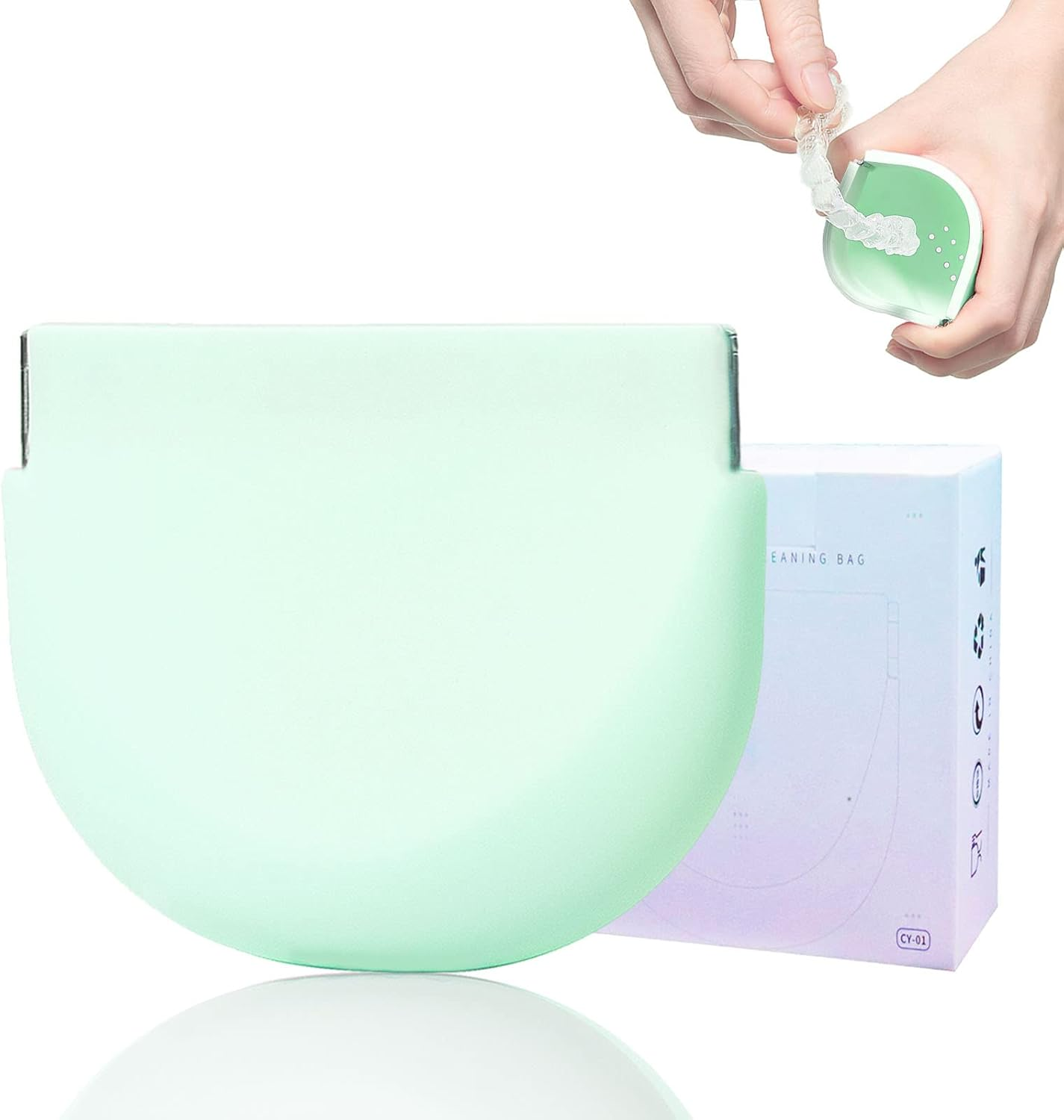 Cute Retainer Case with Vent Holes Food Grade Silicone Retainer Cleaner Case Dental Retainer Holder Case with Lanyard Slim Cool Thin Container Braces Case for Girls Women Kids Boys Men Portable Travel Denture Mouth Guard Aligner Case(Light Blue)