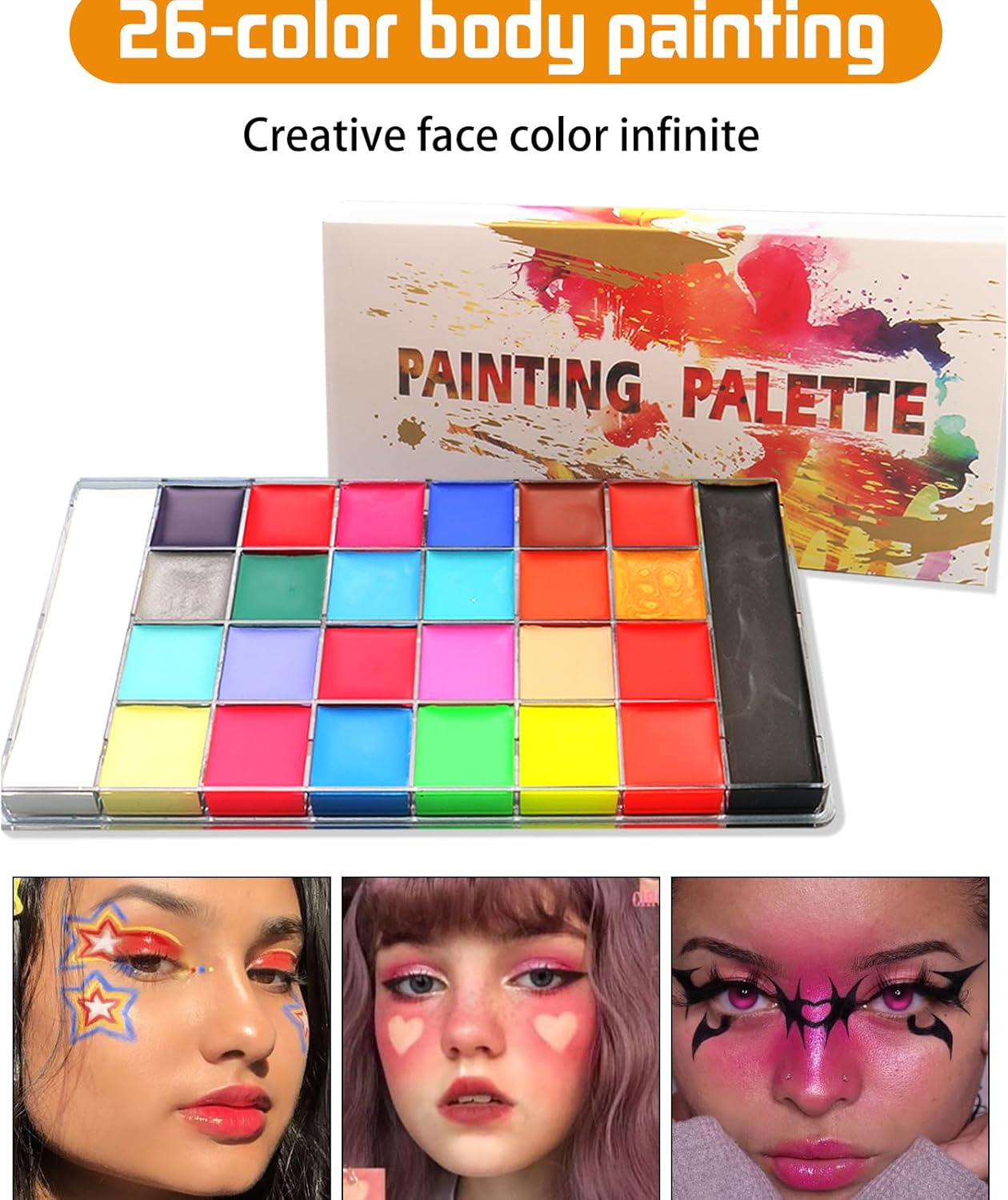 Face Painting Kit-26 Colors Body Face Paints Palette with 10 Professional Artist Brush and Stencils,Non Toxic Facepaint for Kids Adult for Halloween Cosplay Christmas Party SFX Arty Stage Makeup image number 5