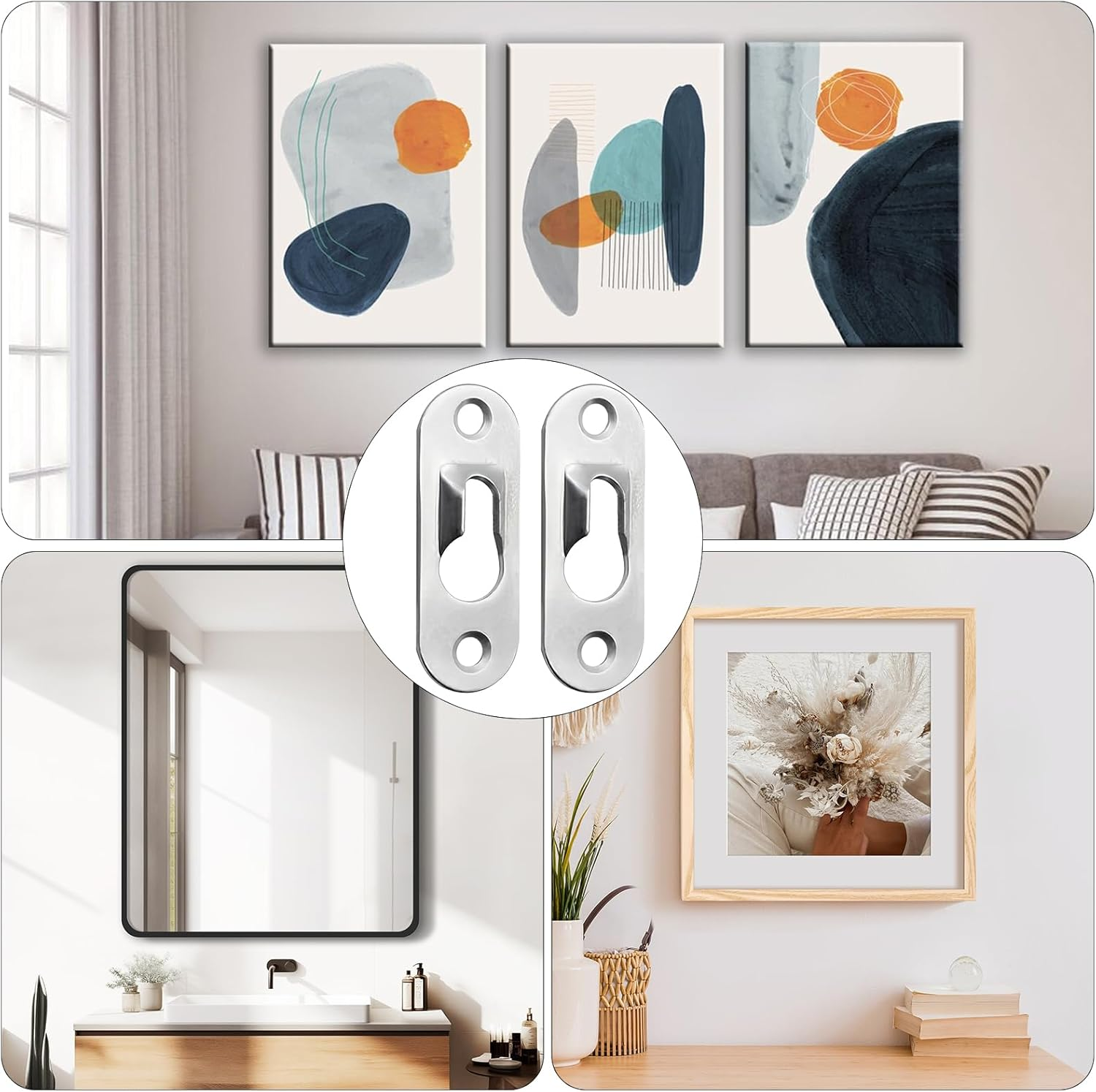 40 Pcs Keyhole Wall Brackets 44X 16 Mm, Picture Hanging Fasteners, Keyhole Hangers, Picture Hangers with 80 Screws Hardware, for Picture Frames Painting image number 2