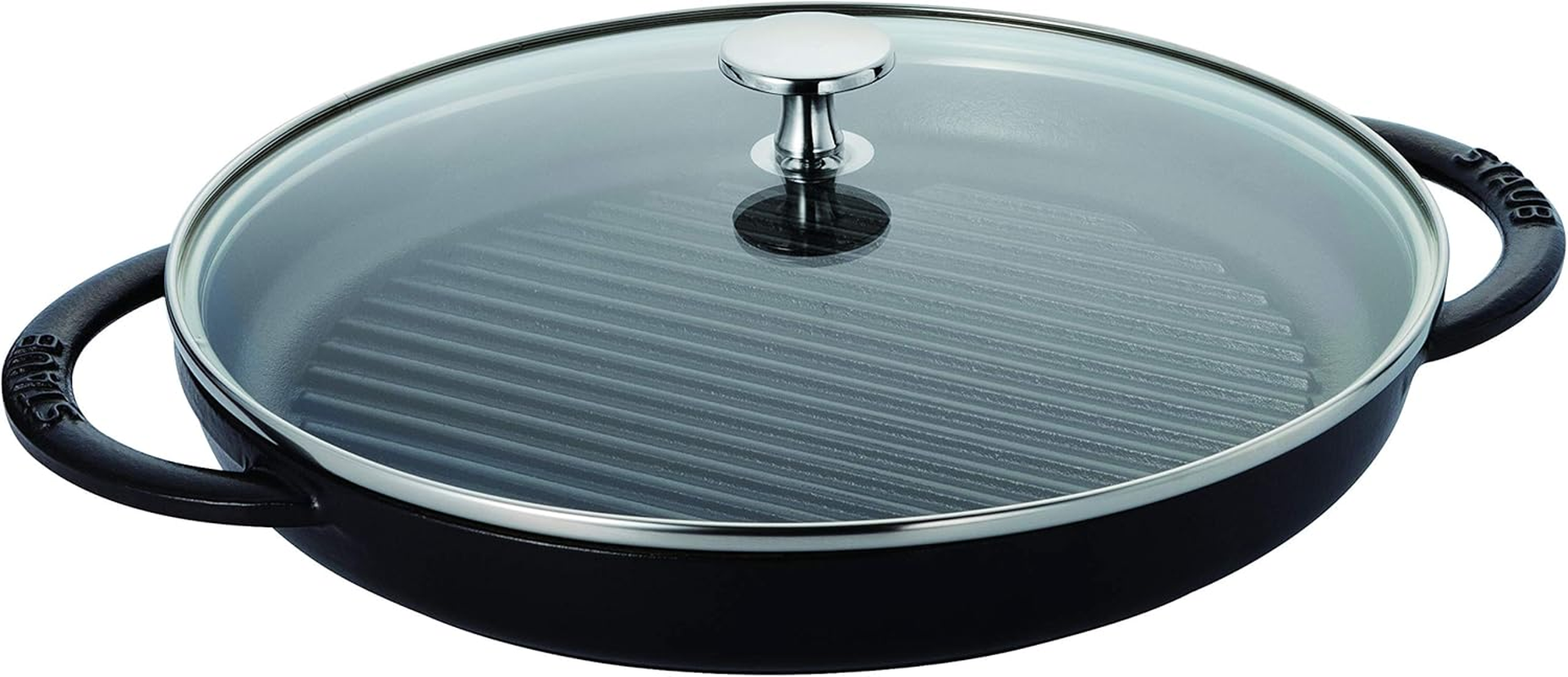 Staub 40508-302 Pure Grill Steam & Grill Black 10.2 Inches (26 Cm) Grill Pan with Glass Lid, Both Hands, Cast Iron, Induction Compatible, Japanese Authentic Product