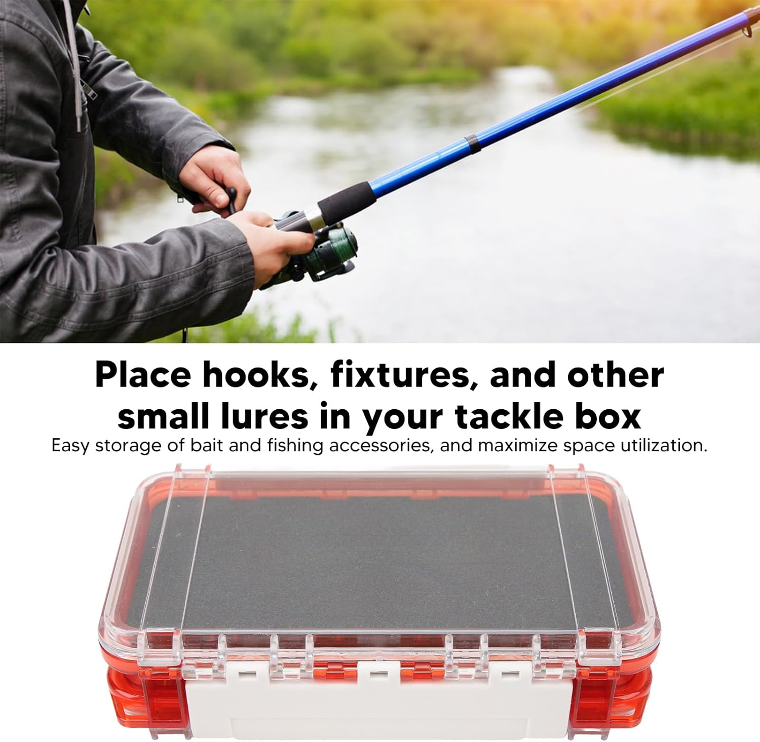 Fish Tackle Storage Box, Multi Compartment Portable PP Fishing Tackle Trays for River Fishing (Red) image number 6