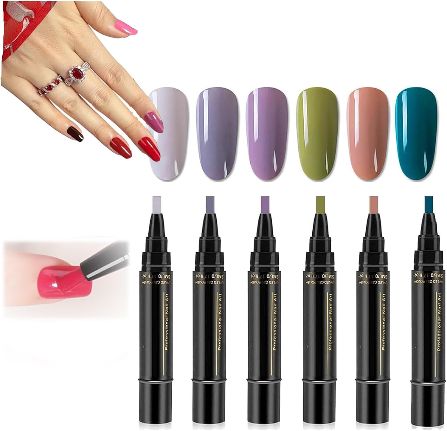 Polishey Nail Polish Pens, Polishey Nail Polish Pen Set, 36 Color Nail Polish Gel Pen 5 Ml, 6Pcs/Set Nail Polish Pen, One Step Gel Nail Polish 3-In-1 Pen, Nail Polish Pens for Painting Nails (Set-F)