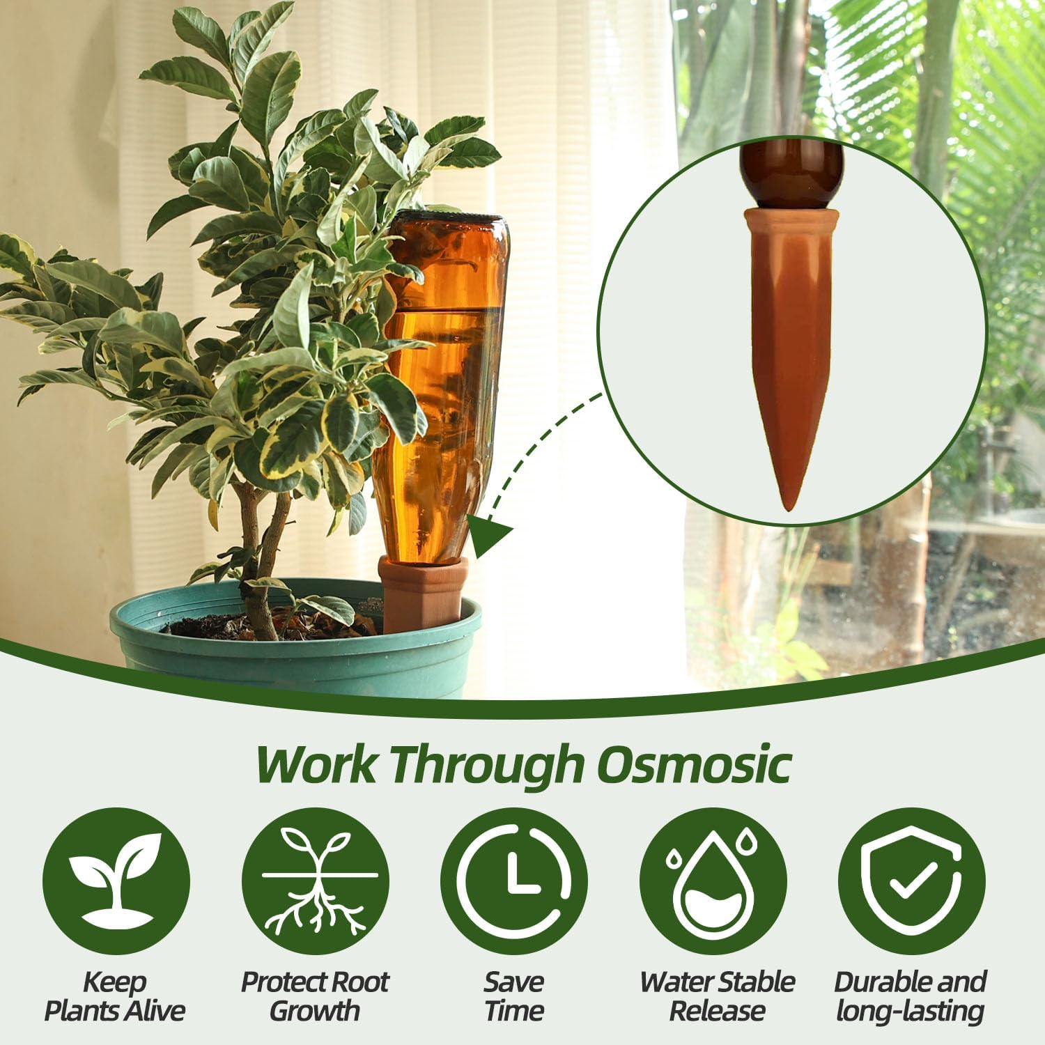 Self Watering Stakes Pack of 10, Terracotta Automatic Plant Watering Spikes for Indoor Outdoor Plants Wine Bottle Plant Watering Devices image number 3