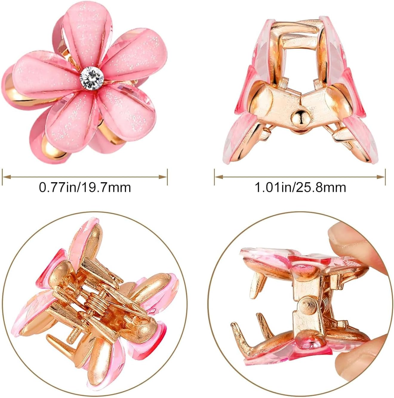 LAPLBEKE Pack of 10 Small Flower Hair Clips, Metal Glittering Side Clips for Girls Women, Cute Pink Hair Accessories (Blue) image number 3