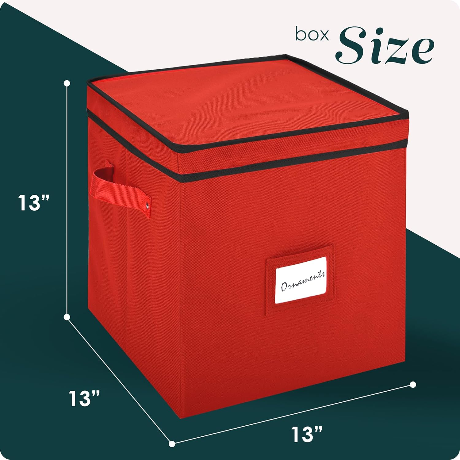 Christmas Ornament Storage - Stores up to 64 Holiday Ornaments, Adjustable Dividers, Covered Top, Two Handles. Attractive Storage Box Keeps Holiday Decorations Clean and Dry for Next Season. (Red) image number 1