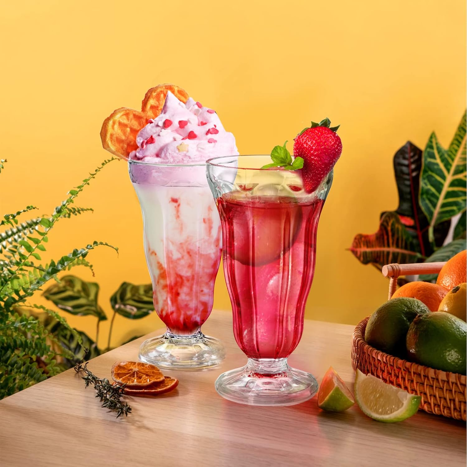 6 Pack Acrylic Milkshake Glasses, 15 OZ Clear Old Fashioned Soda Glass, Shatterproof Footed Ice Cream Cups, Plastic Pina Colada Fountain Glasses, Great for Juice, Tropical Drinks, Party image number 6