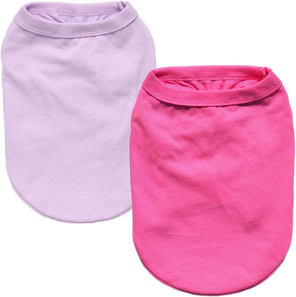 2 Pack Plain Dog Shirts for Small Dogs Girl Blank Pet Clothes Breathable Doggy Outfits for Yorkie Chihuahua Teddy French Bulldog Hot Pink & Puprle (Neck Girth 10.24'')