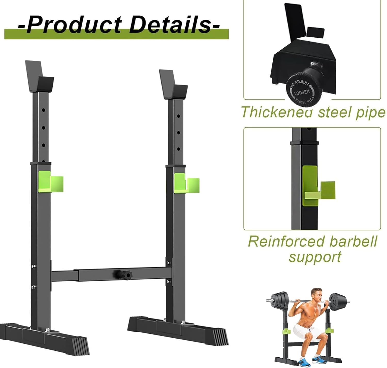 Adjustable Squat Power Rack, Bench Press Rack, Barbell Stand for Home Gym Strength Training Fitness Workout, 230Kg Max Load image number 4
