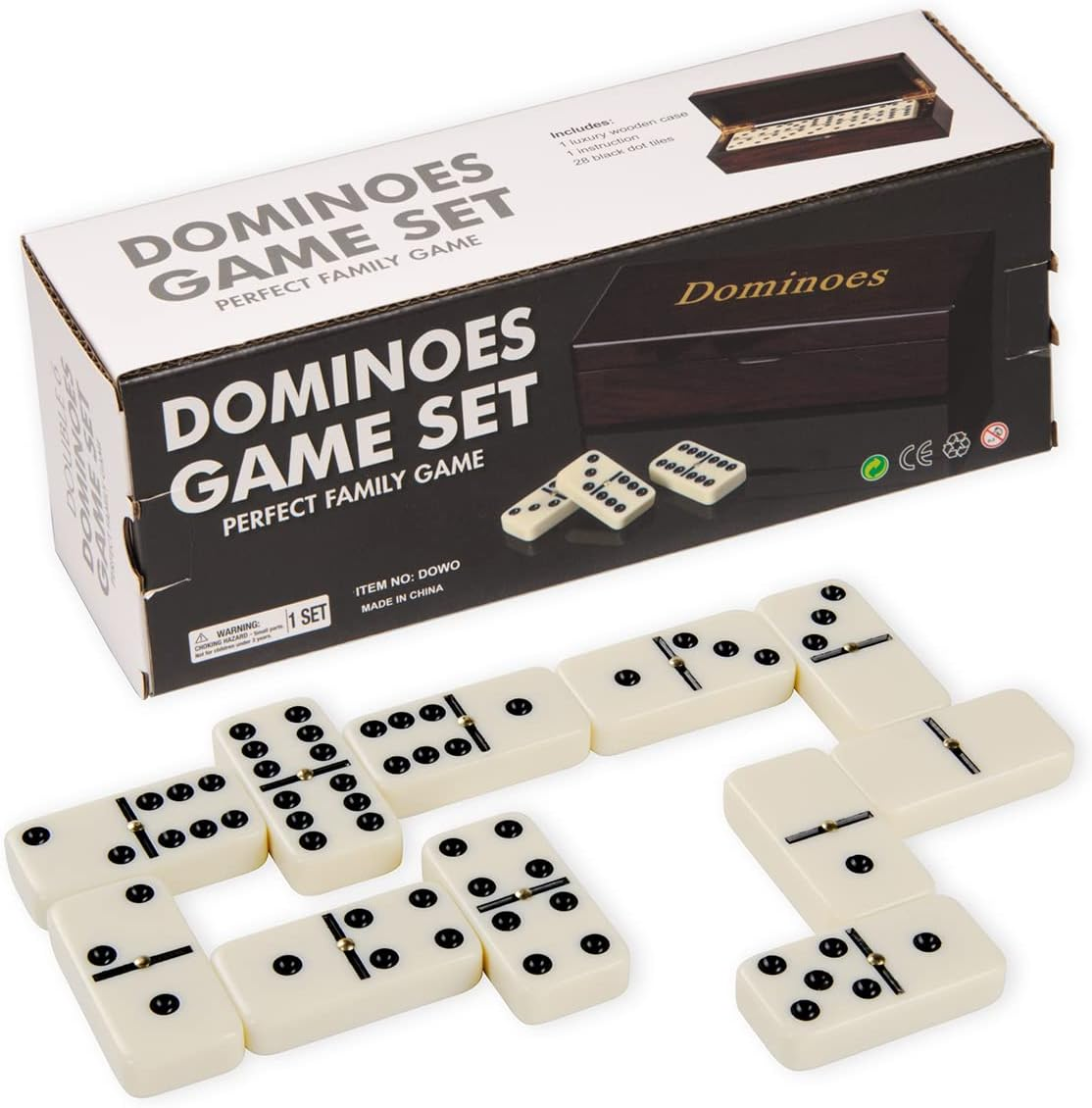 MINGXUN Double 6 Dominoes Gift Set 28 Tiles with Spinner in Wooden Box image number 2