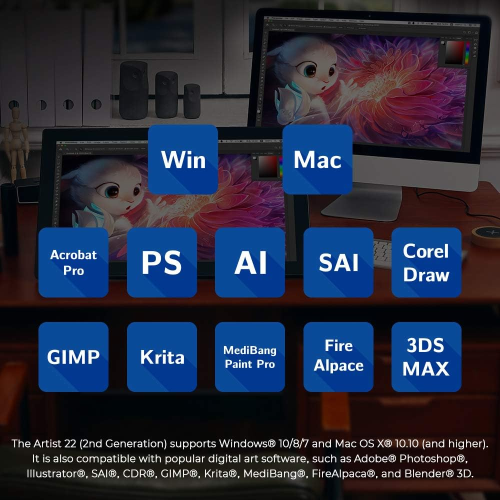 XP-PEN Artist 22 (2Nd Generation) Drawing Monitor Digital Drawing Tablet with Screen 21.5 Inch Graphics Display image number 6