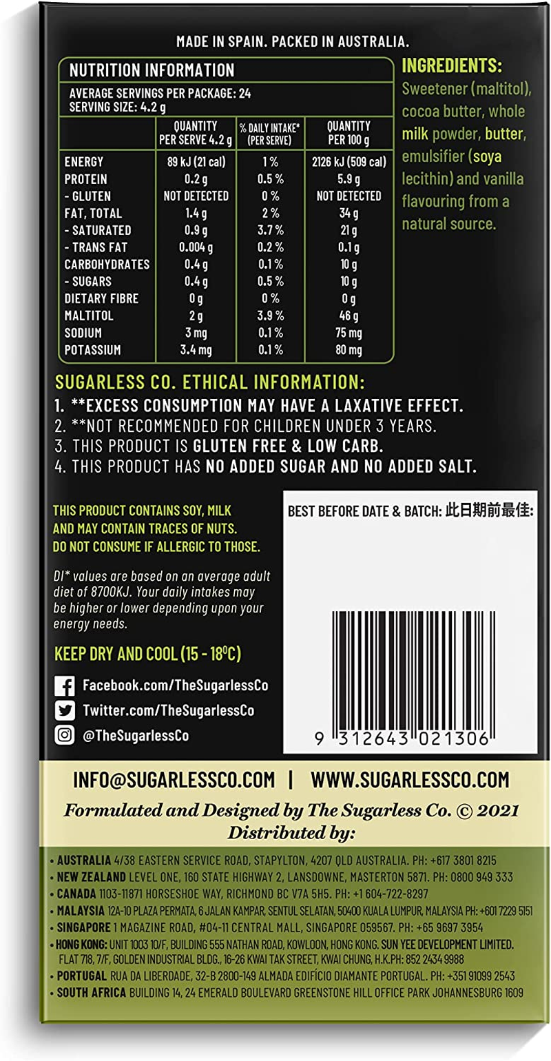 The Sugarless Company a Creamy White Chocolate, 100 G