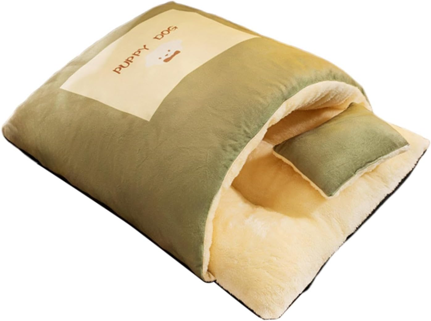 Fewnvwa Pet Bed Cat Sleeping Bag with Warm Pillow Semi-Enclosed Washable Puppy Small Dogs Bag Cave Cute Thermal Cushion For, L Green image number 3