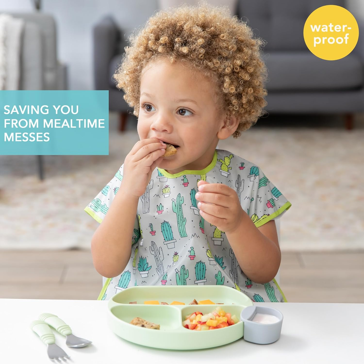 Bumkins Waterproof Junior Bib, Cacti (1-3 Years) image number 1