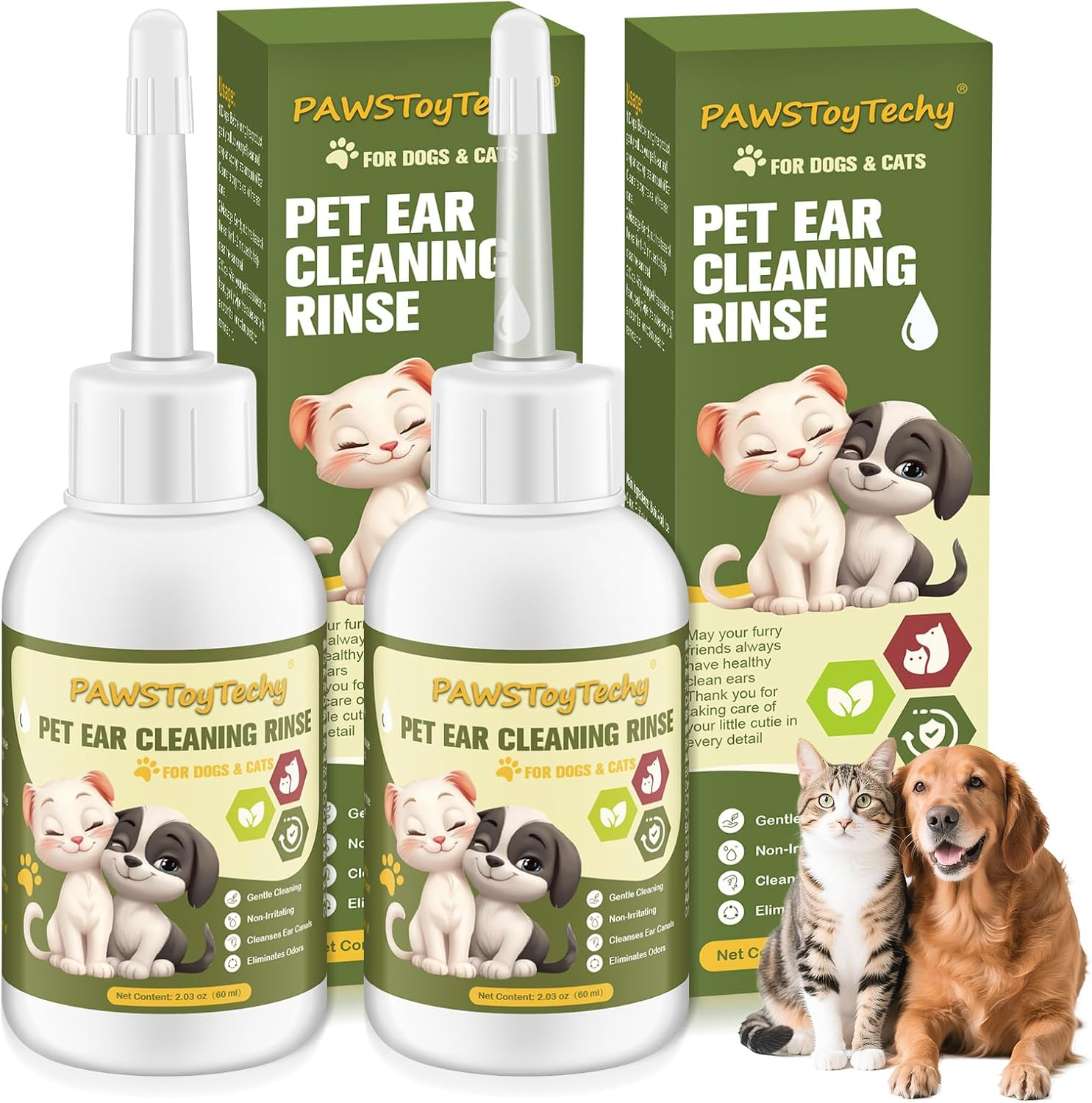 Pet Ear Cleaner Drops for Dogs & Cats - 4 Oz Long Soft Tube Ear Cleaner for Pets, Gentle Ear Cleaning Solution for Deodorizing & Wax Removal, Relieves Itching, Safe for Pets & Humans image number 1