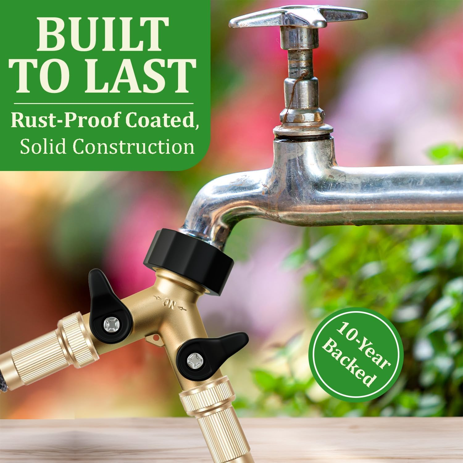 DBR Tech - Garden Hose Splitter 2 Way Lawn Garden Hose Splitter Heavy Duty Brass Tap Connector Leak Resistant Thread with Stop Valves image number 6