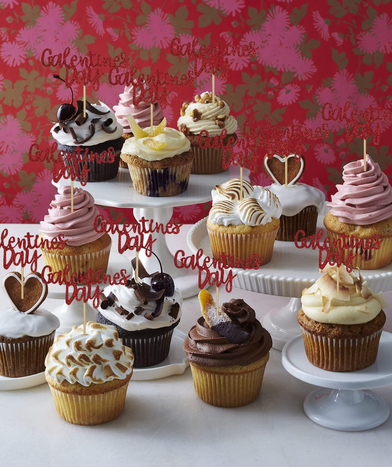Galentines Day Cupcake Toppers Decorations, Red Glitter Happy Galentines Day Cupcake Toppers for Galentine'S Day Decoration, Friends Galentines Party Decor, Valentines Day Party Decorations -24PCS image number 4