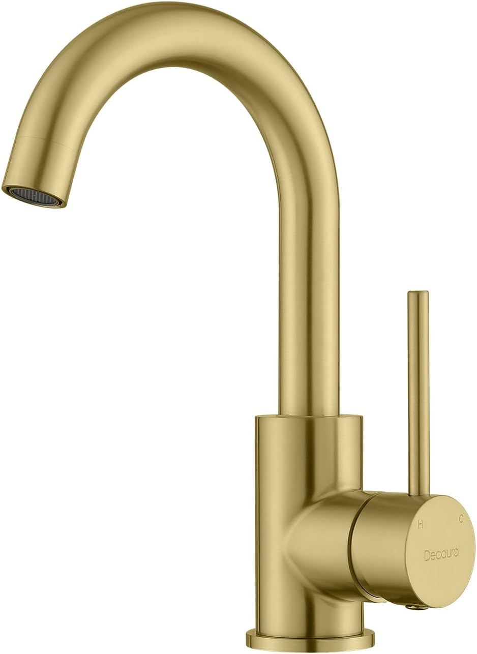 Decaura Lead-Free Bathroom Basin Mixer Tap with Swivel Spout, Stainless Steel RV Faucet, WELS Bar Tap (Brushed Nickel)