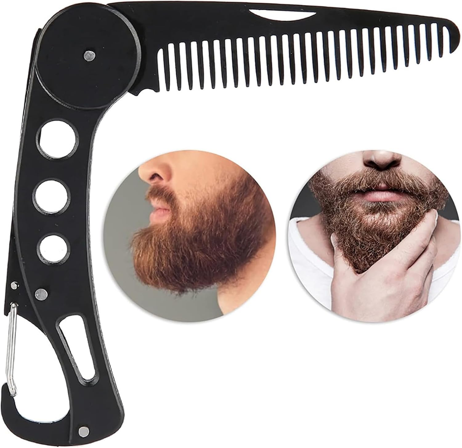 Mustache Comb, Stainless Steel Folding Beard Comb with Leather Cover, Portable Multifunction anti Static for Men Grooming, Combing Hair, and Mustache Styling image number 5