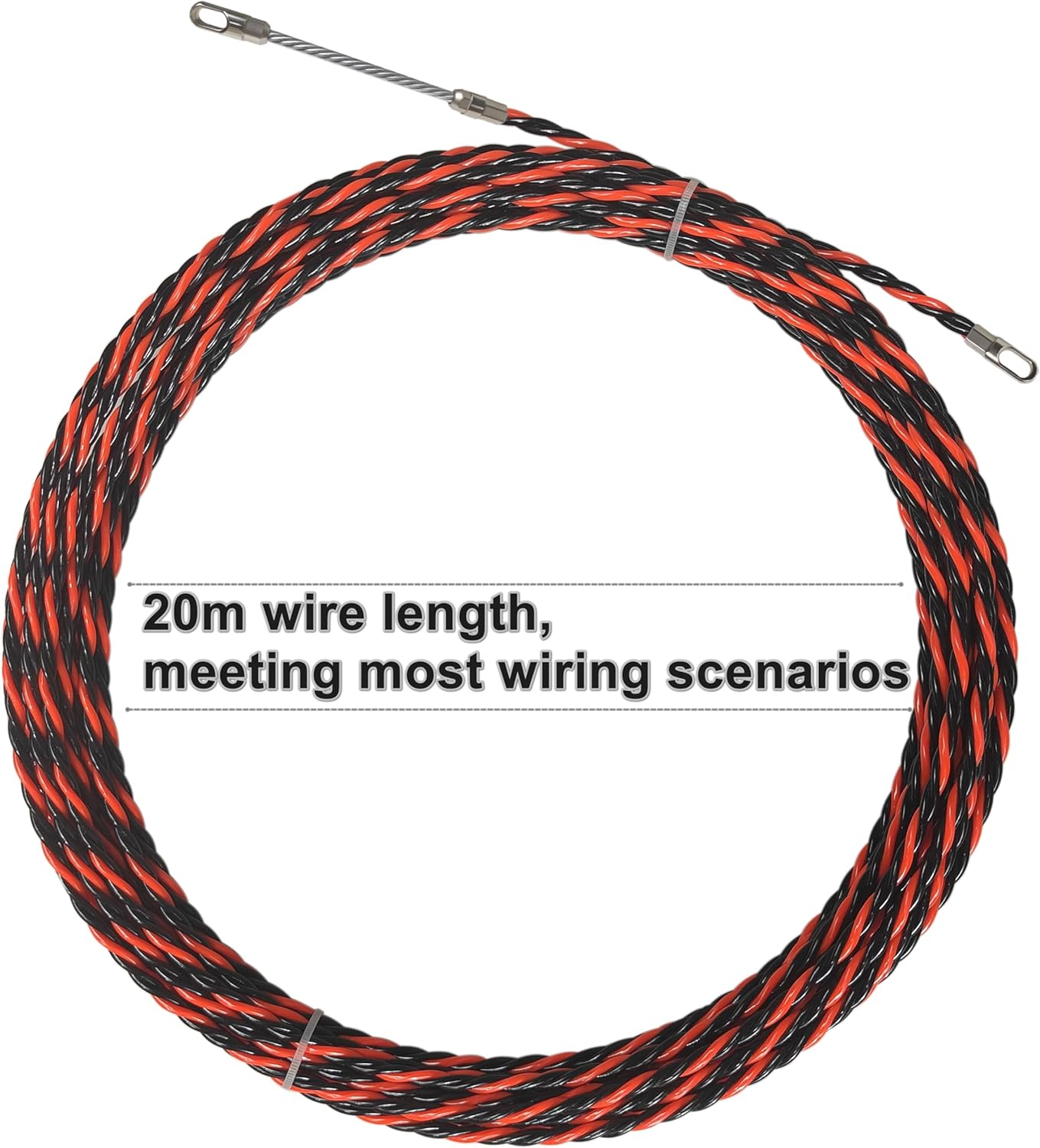 20M/65Ft Fish Tape Wire Guider Wire Threader Cable Puller for Electrical Wiring (20M Red+Black Diameter 5.5Mm)